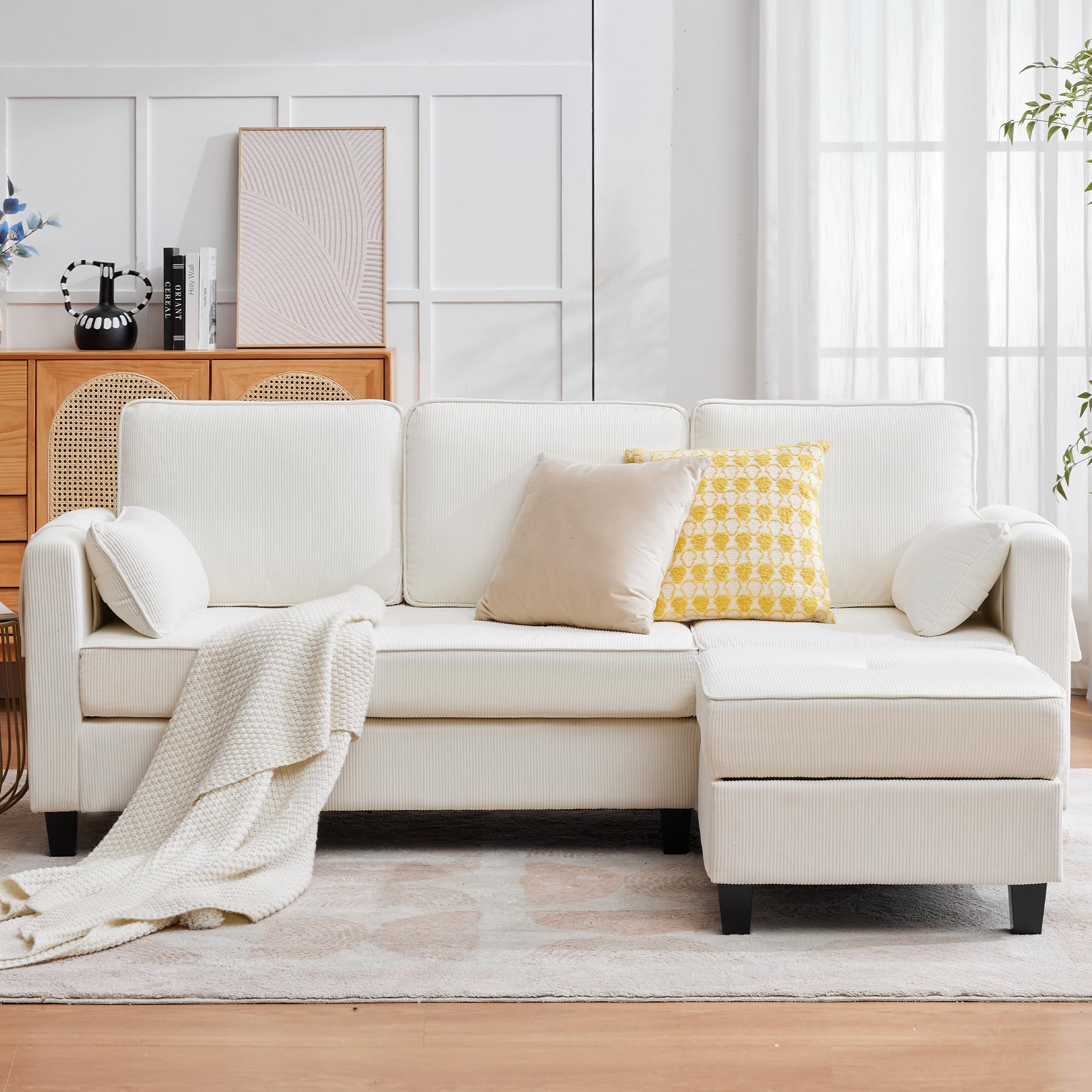 MAGIC UNION Convertible Sectional Couches for Living Room - Small Space Couches L-Shaped Sofa, Upholstered 3 Seats Sofas W/Storage Chaise, USB Ports,