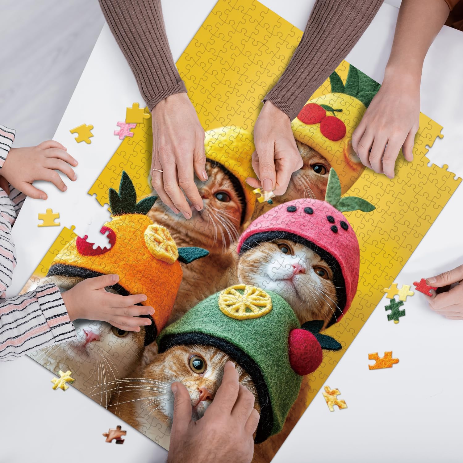 500 Pieces Jigsaw Puzzles for Adults and Teens and Kids Family Happy Games Cats' Party, Green, 59cm x 42cm - Image 3