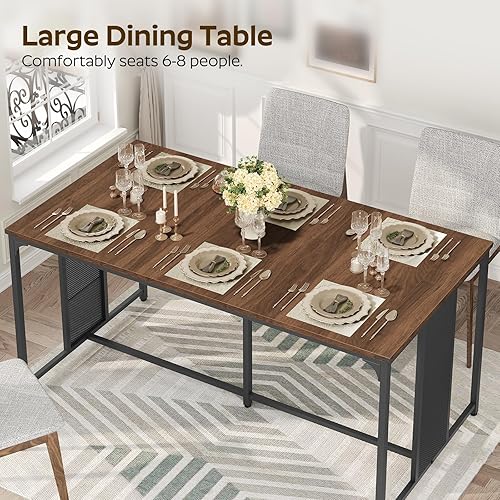Miniatura 3 de Mesa de comedor para 6-8, mesa de cocina grande de 63 pulgadas, mesa de comedor industrial, mesa rectangular de madera con pies ajustables, para