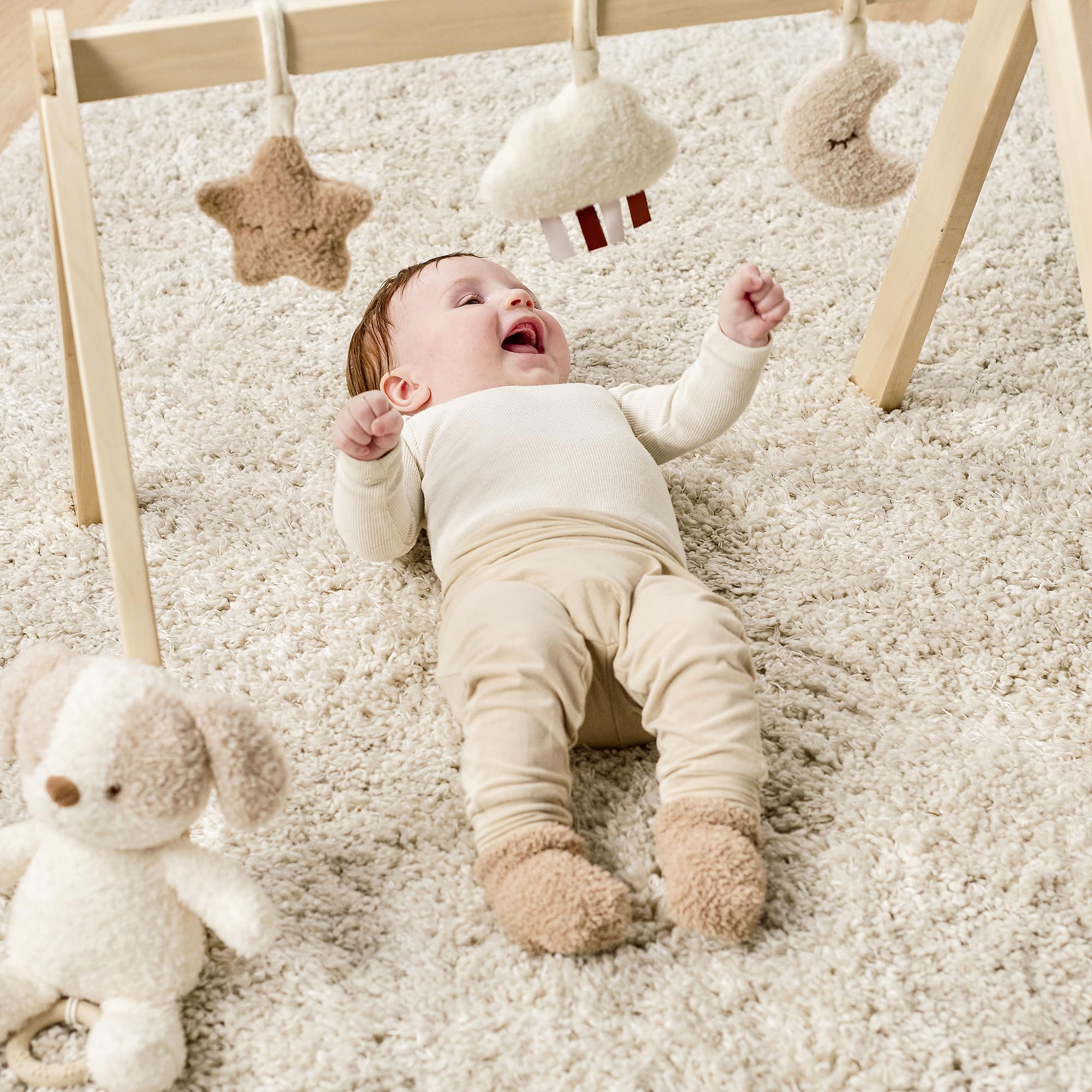 Nattou Arco in Legno, Stella, Nuvola e Luna, con Giochi e Numerose Attività, Legno/Poliestere, Teddy, Beige