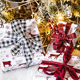 WRAPAHOLIC Reversible Christmas Wrapping Paper Roll - Mini Roll - 17 Inch x 33 Feet - Red White Reindeer and Snowflake Wrapping Paper for Christmas, Holiday, Party