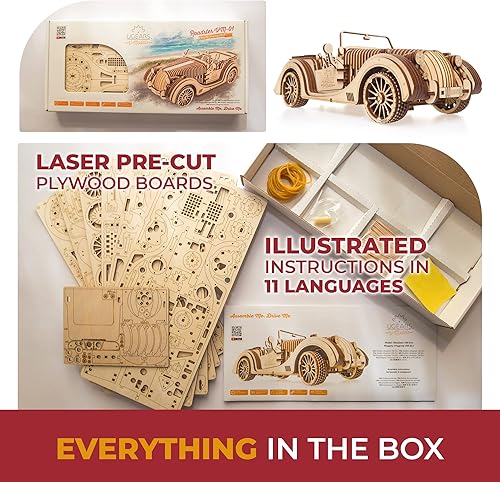 Miniatura 5 de UGears Modelos Mecanicos Roadster VM-01 Rompecabezas de madera 3-D
