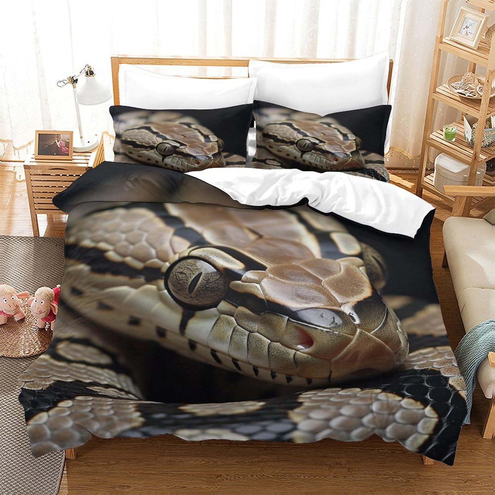 P1S9U7W5Y Realistic Snake Pattern 3D Printed Duvet Cover Set 3pcs Microfiber Snake Bedding Set Single（140x200cm）
