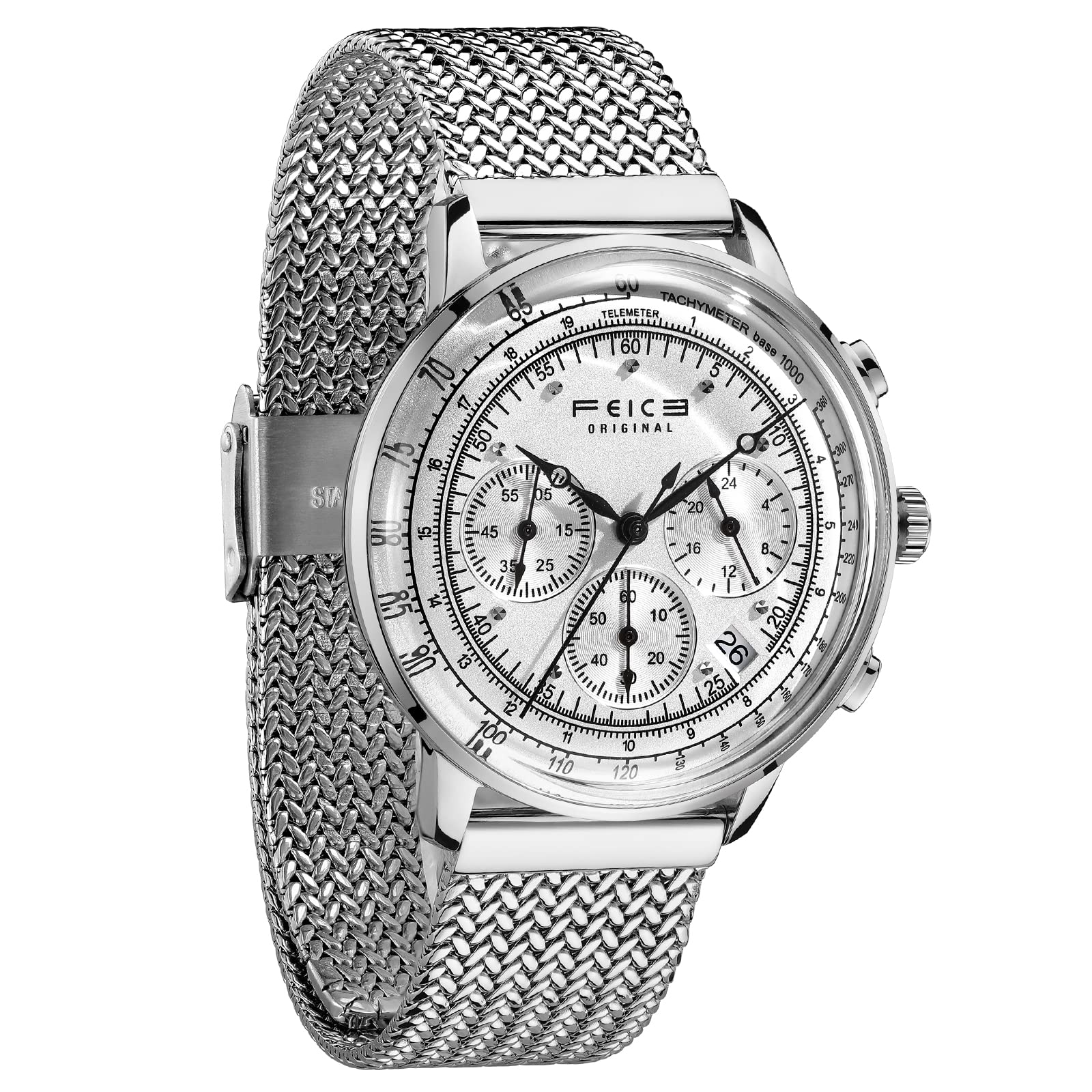 FEICE Men's Bauhaus Wrist Watch with Japanese Quartz Movement Stainless Steel Band Waterproof Chronograph Date Multifuntion Display Classic Watches for Men-FWS303YBG
