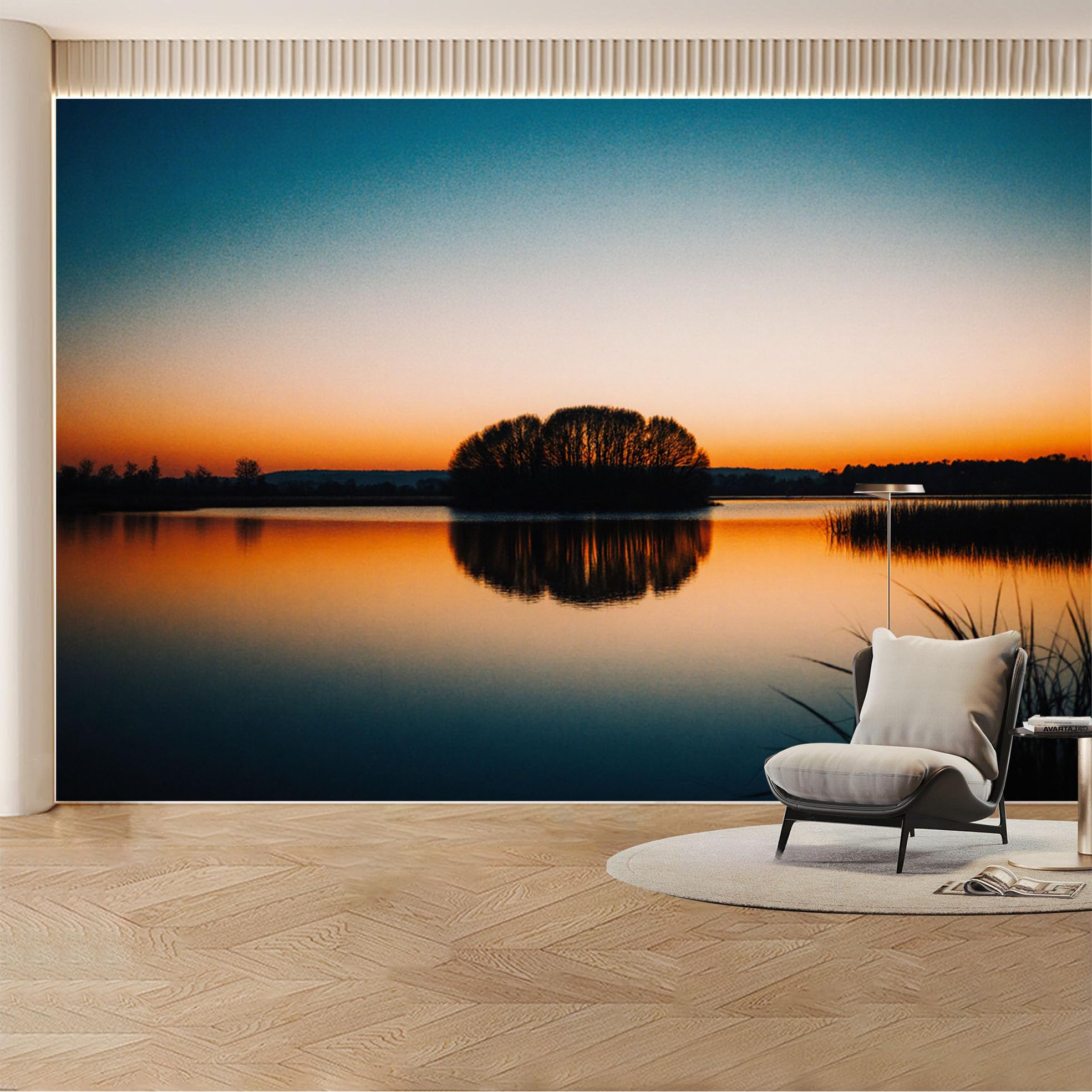 Custom Wall Mural Wallpaper Lake Forest Landscape Nature 3D Effect Wall Decor Sunset Minimalist Removable SelfAdhesive Large Photo for Living Room， Bedroom， Office