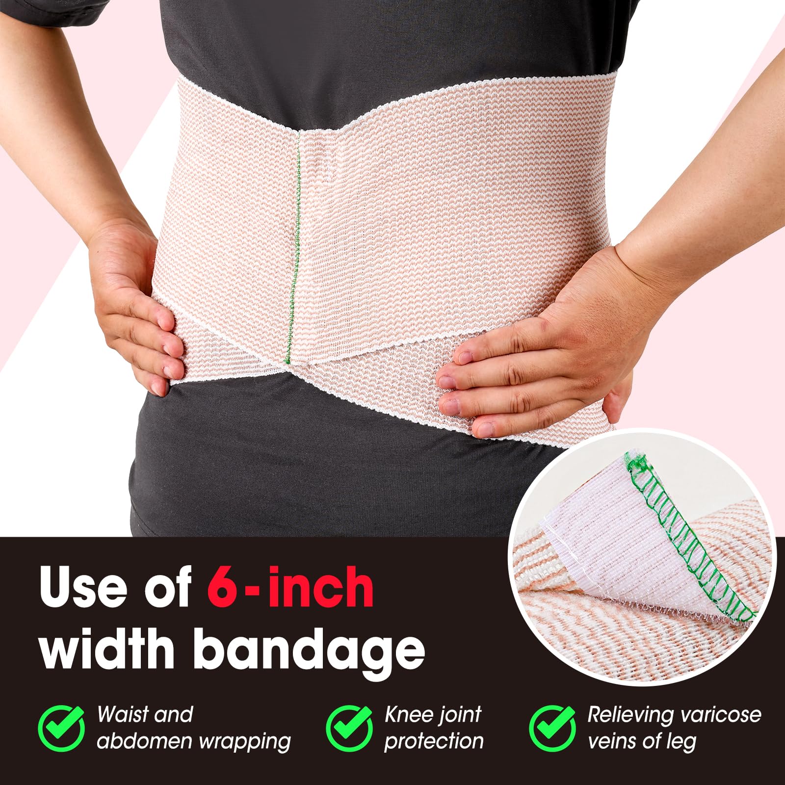 YesBes 6 Pack Premium Elastic Bandage Wrap(2x3, 2x4, 2x6), Compression Bandage Wrap, Lymphedema Wraps for Legs, Ankle, Knee, Tummy — Amazon image 3