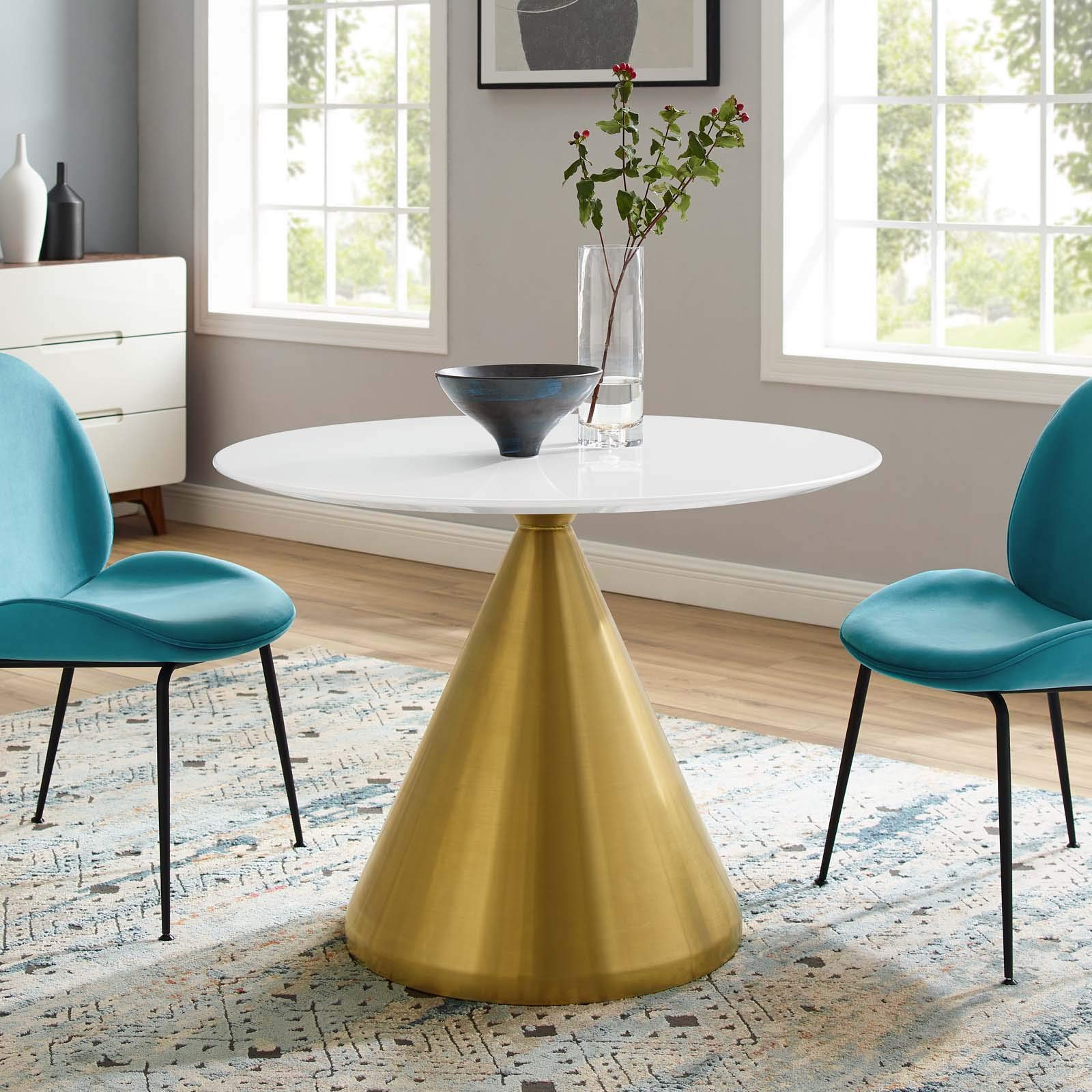 Modway Tupelo Round 40 Inch Dining Table in Gold White