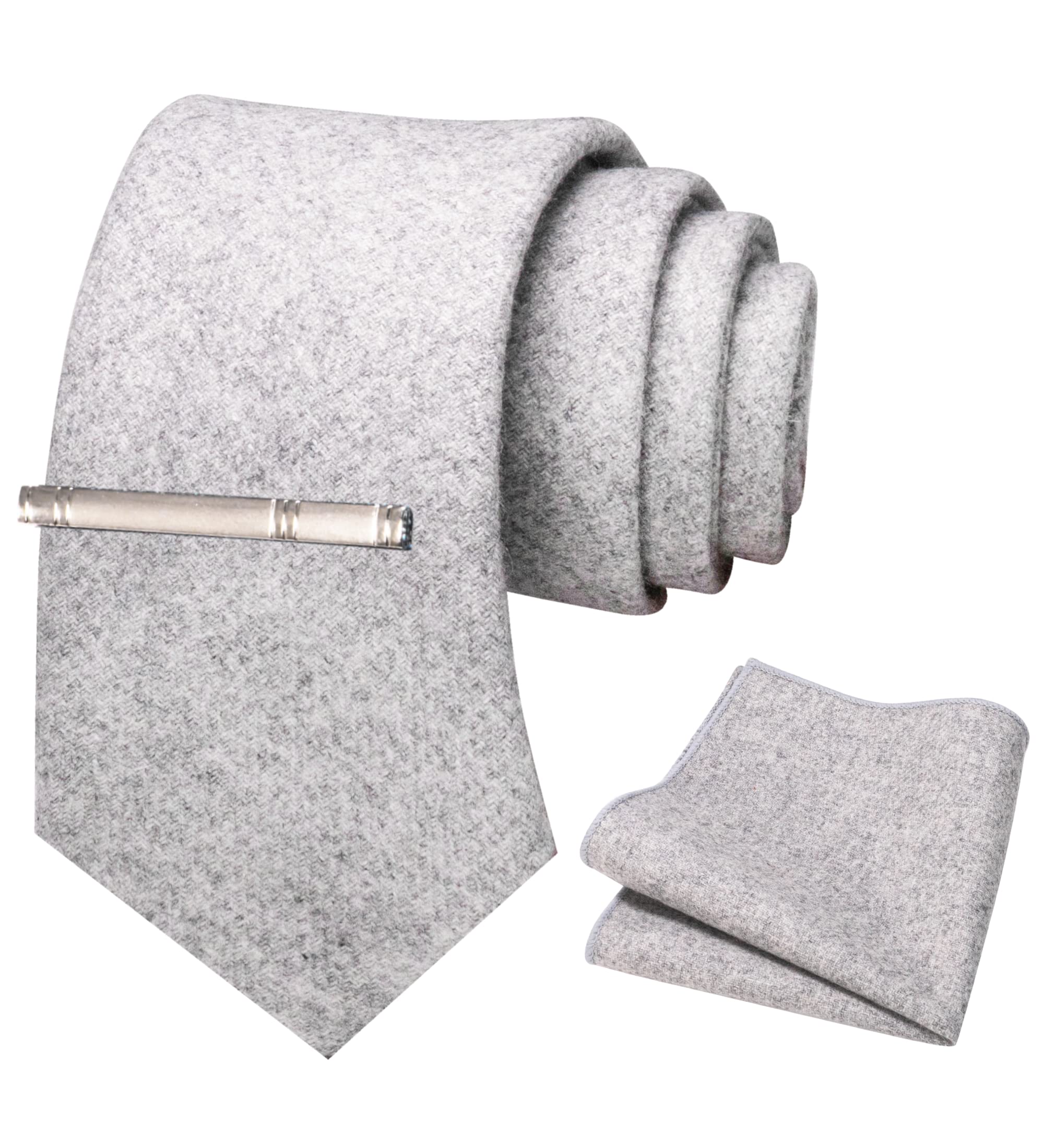 JEMYGINSCashmere Wool Tie and Pocket Square Tie Clip Sets for Men