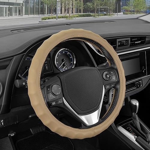 Miniatura 10 de BDK SW-899-SG - Funda de cuero para volante de automóvil, tamaño de 13.5 a 14.5 pulgadas, ajuste universal, fácil instalación, pequeña, gris