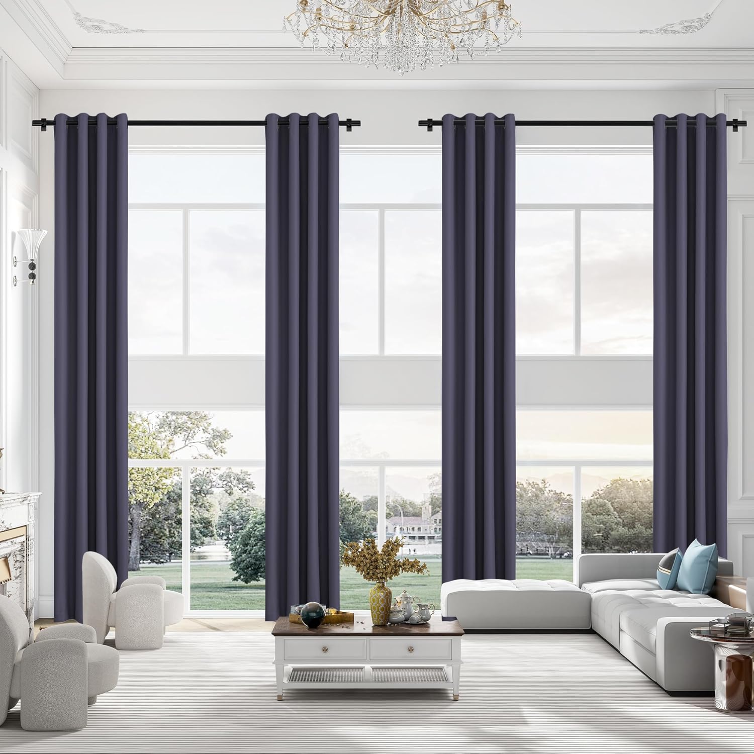 Extra Long Blackout Curtains, 20ft Length Room Darkening Window Floor to High Ceiling Drapes, Navy 2 Story Curtains for Living Room (1 Panel, Navy, 52"x240") Navy 52"W x 240"L (Pack of 1)
