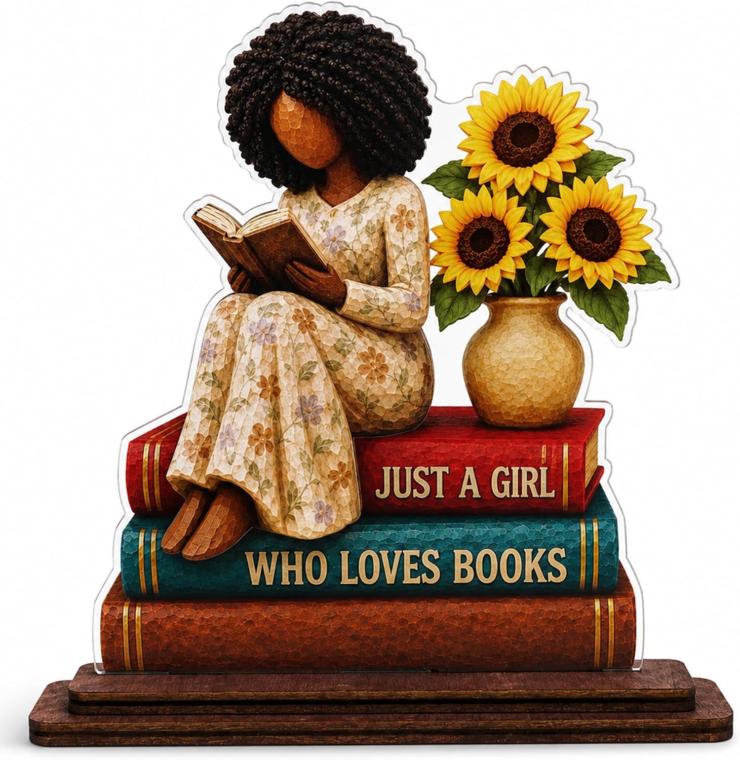 Book Lover Gifts for Women, Black Girl Reading Desk Plaque, Bookshelf Decor