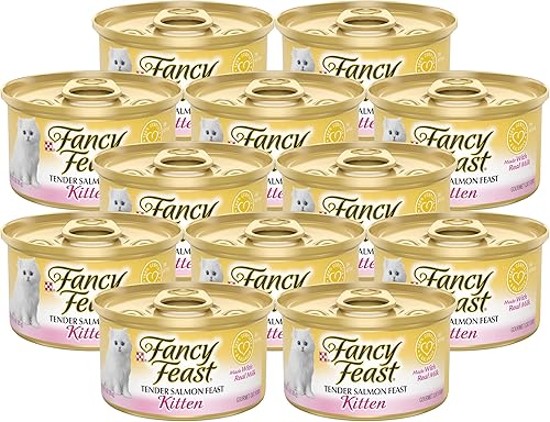 Purina Fancy Feast - Comida húmeda para gatos para gatitos, fiesta tierna de salmón, hecha con leche real, comida para gatitos con nutrición