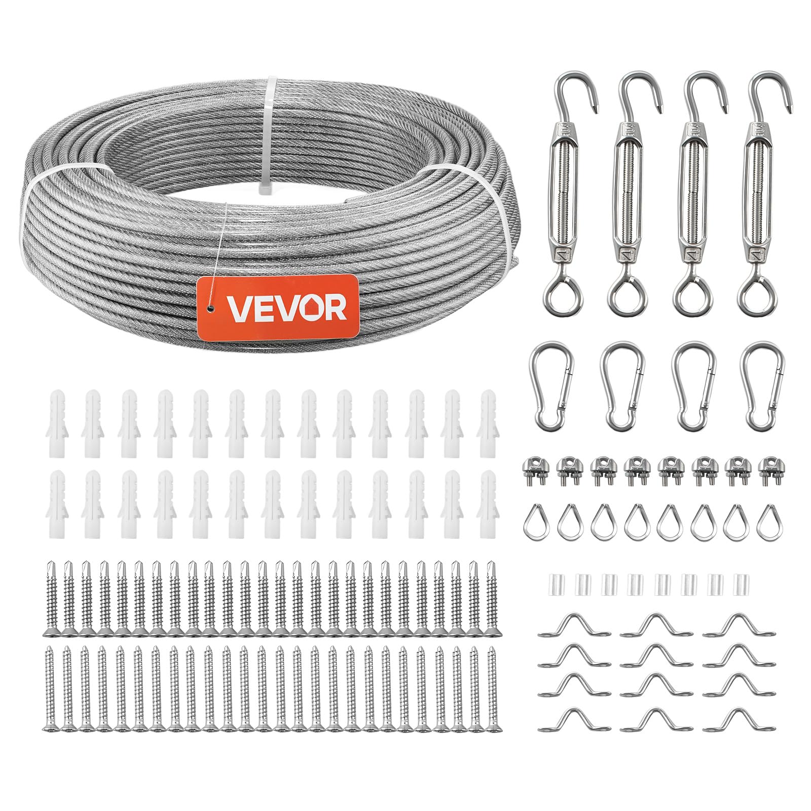 VEVOR Câble Acier Inoxydable 4,76 mm x 61 m Cable Inox 304 Kit Fil Tressé Inox Enduit PVC pour Garde-corps Terrasse, Treillis de Jardin, Guirlandes Lumineuses, Résistance à Rupture 7,1 kN, 7x7 Brins