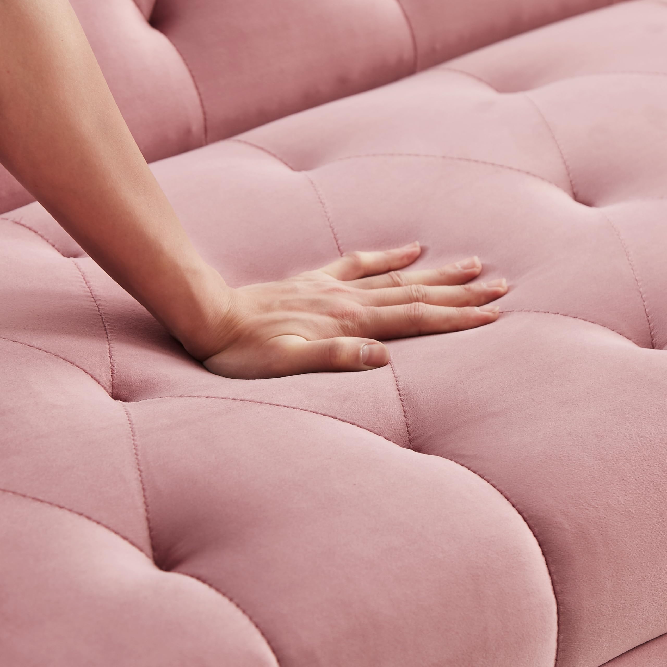 71.65'' Convertible Sofa Bed Modern Futon Set, Velvet Foldable Reclining Loveseat, Three Adjustment Angles,Mid Century Modern Couches for Living Room/Bedroom/Apartment, Easy Assembly,Pink