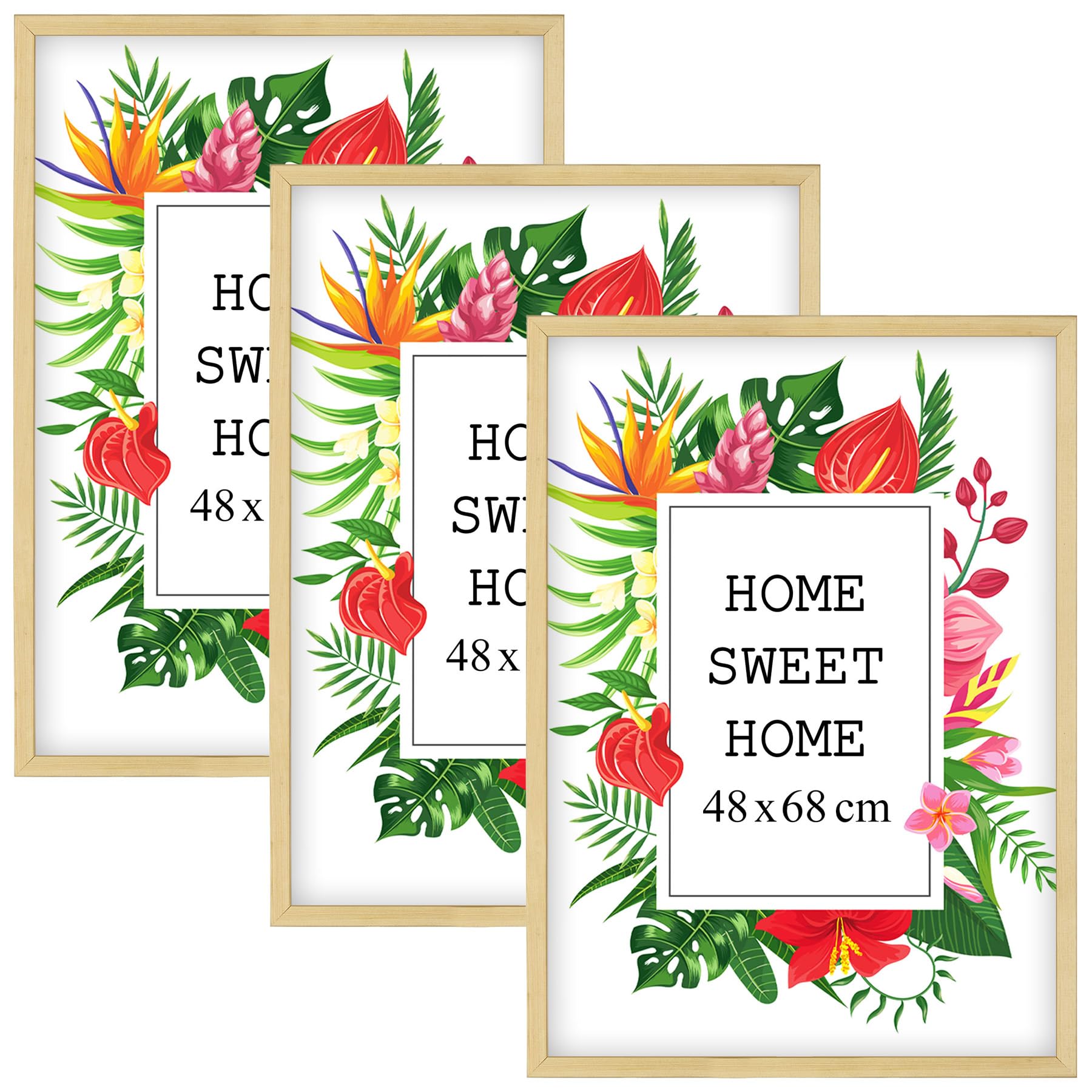 MG Design Set of 3 Wooden Picture Frame 16x24 inch (40x60 cm), Natural Wood Frame with Acrylic Glass, Vertical & Horizontal Hanging – for Photos, Posters, Certificates, Puzzles