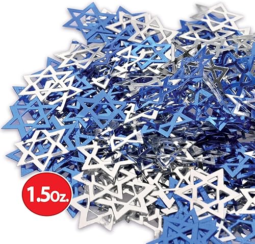 Miniatura 4 de Beistle Confeti de plástico metálico azul y plateado de 1.5 onzas de estrella de David para celebraciones judías y decoraciones de Hanukkah