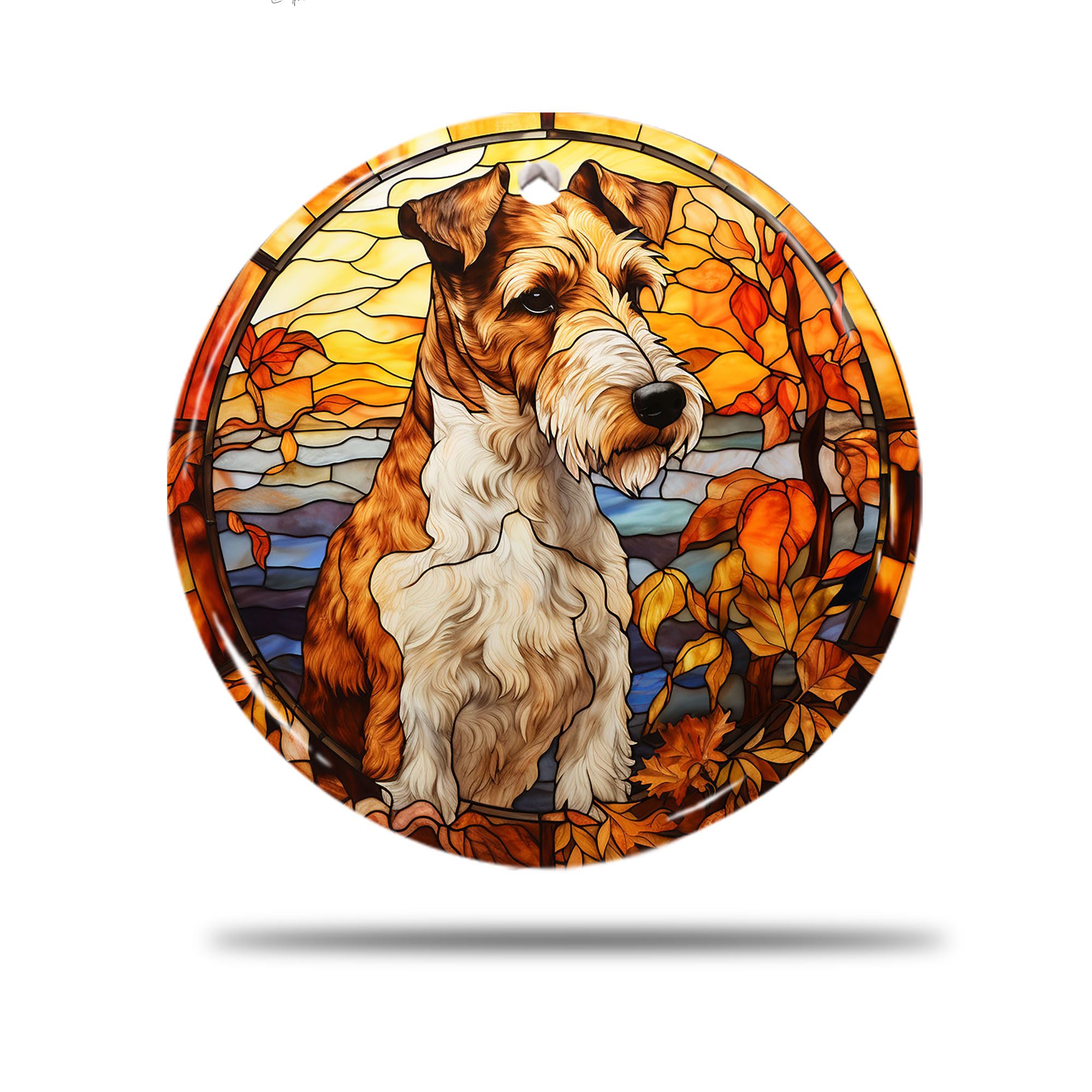 Zishenghuodianzishangwuyouxiangongsi Ceramic Christmas Ornaments, 7.3Cm Autumn Wire Fox Terrier Dog Vector Christmas Decorations Xmas Tree Ornament Hanging Christmas Tree Decorations Indoor