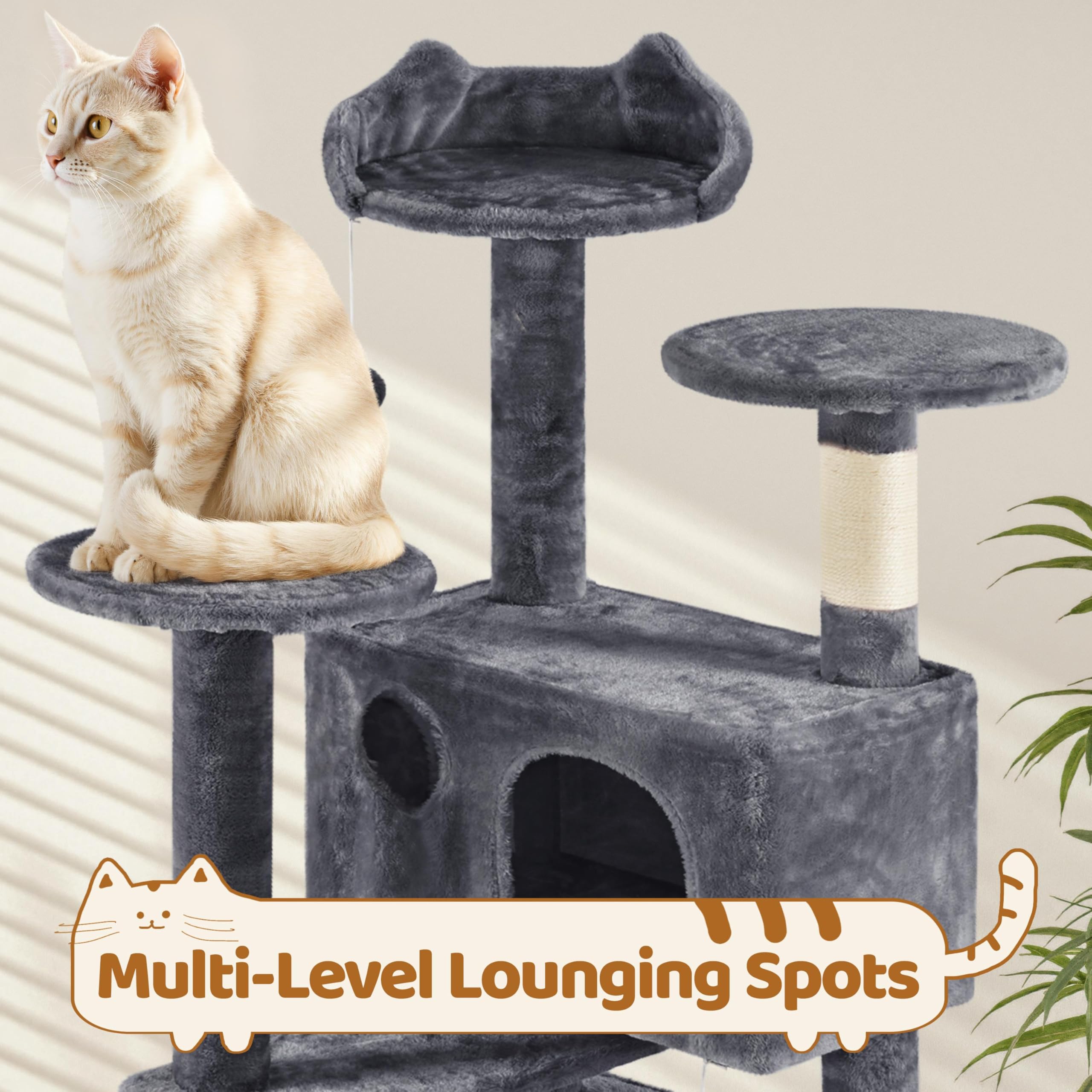 Yaheetech Albero per gatti a più livelli da 177,8 cm, alto torre per gatti, con condominio, tiragraffi e palla pendente, per centro attività per gatti, grigio scuro