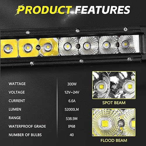 Miniatura 3 de Rigidhorse Barra de luz LED curvada de 42 pulgadas, combo de haz de inundación y punto súper brillante de 300 W, 52000 lúmenes, conducción
