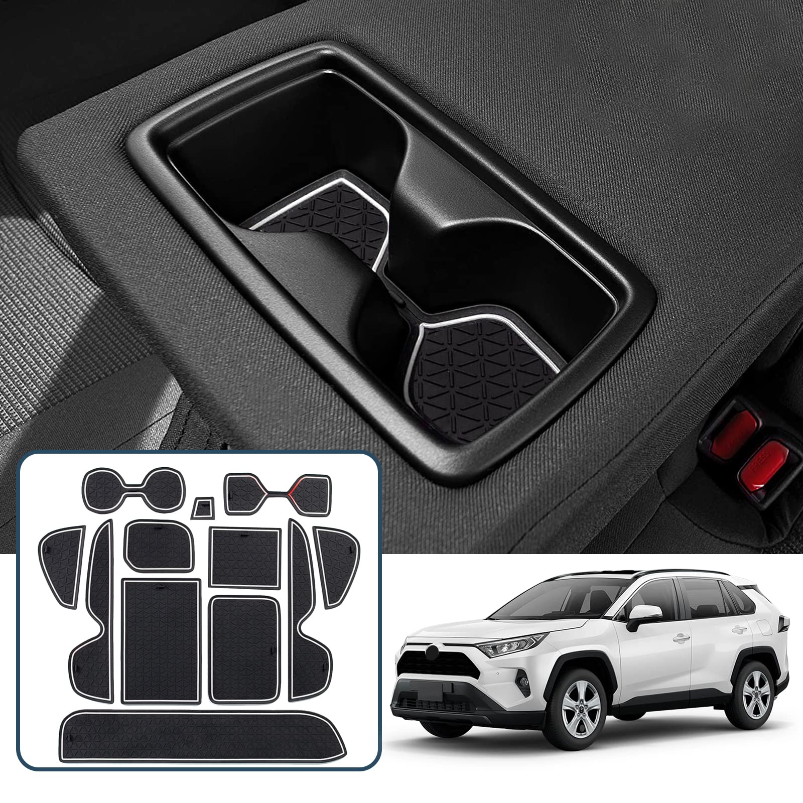 Door Slot Mats for Toyota RAV4 2019-2025 Accessories 12PCS/Sets Non-Slip Interior Mats T oyota RAV4 Center Console Liner Compatible with 2019 2020 2021 2022 2023 2024 2025 Toyota RAV4