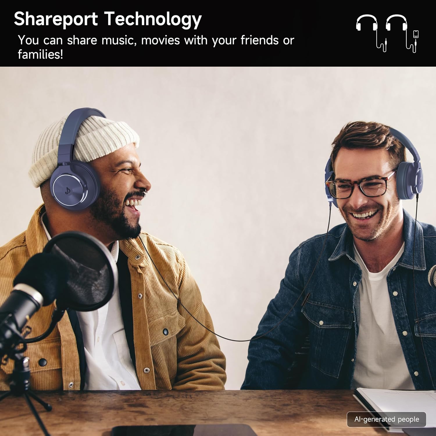 Wired Headphones, Over Ear Headphones for Studio Monitor & Mixing DJ | 50mm Drivers, Stereo Sound, 1/4 to 3.5mm Jack, for Guitar AMP, Podcast, Keyboard & Computer Recording, Dark Blue thumbnail