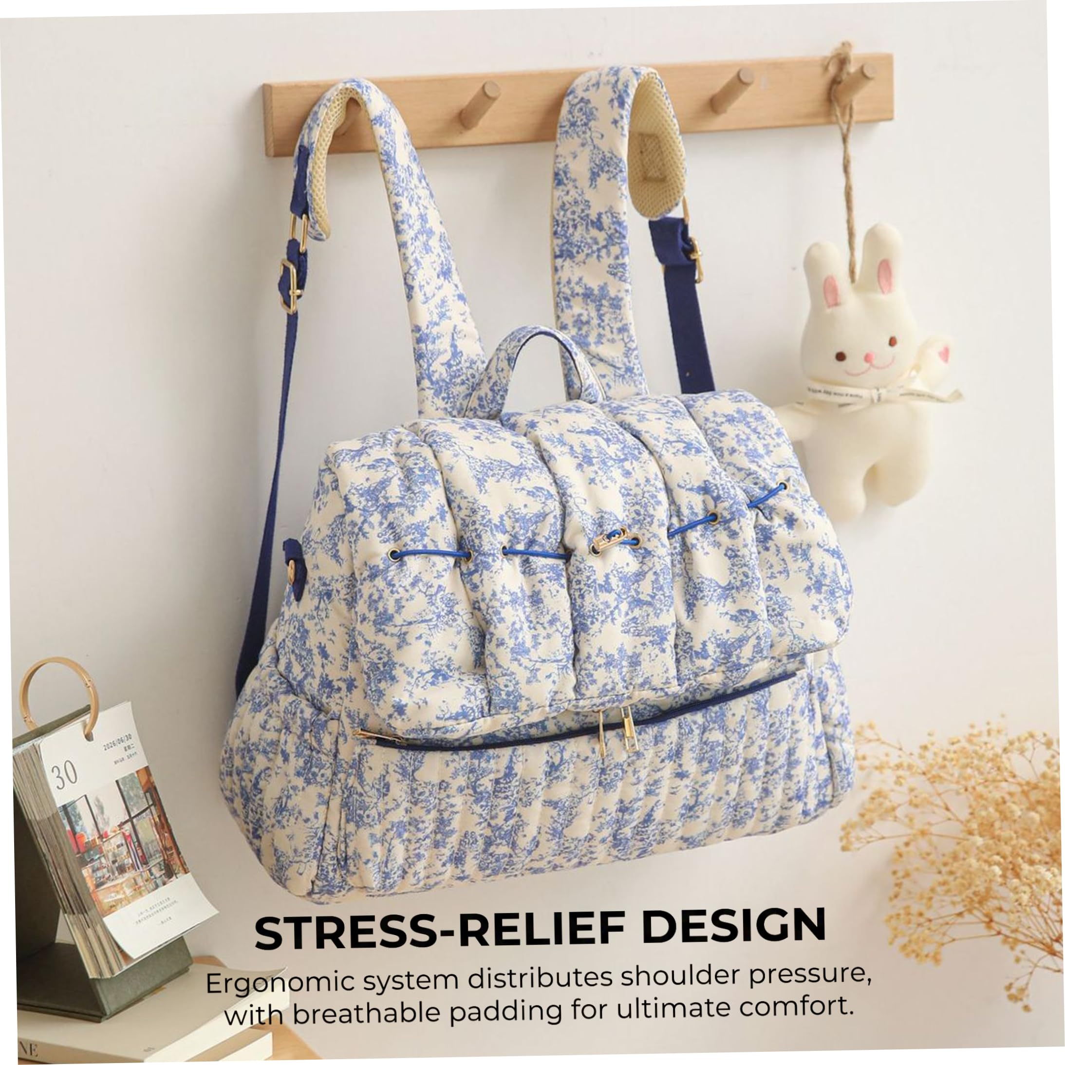 Bolsa de pañales acolchada, linda mochila para pañales con almacenamiento dividido, azul