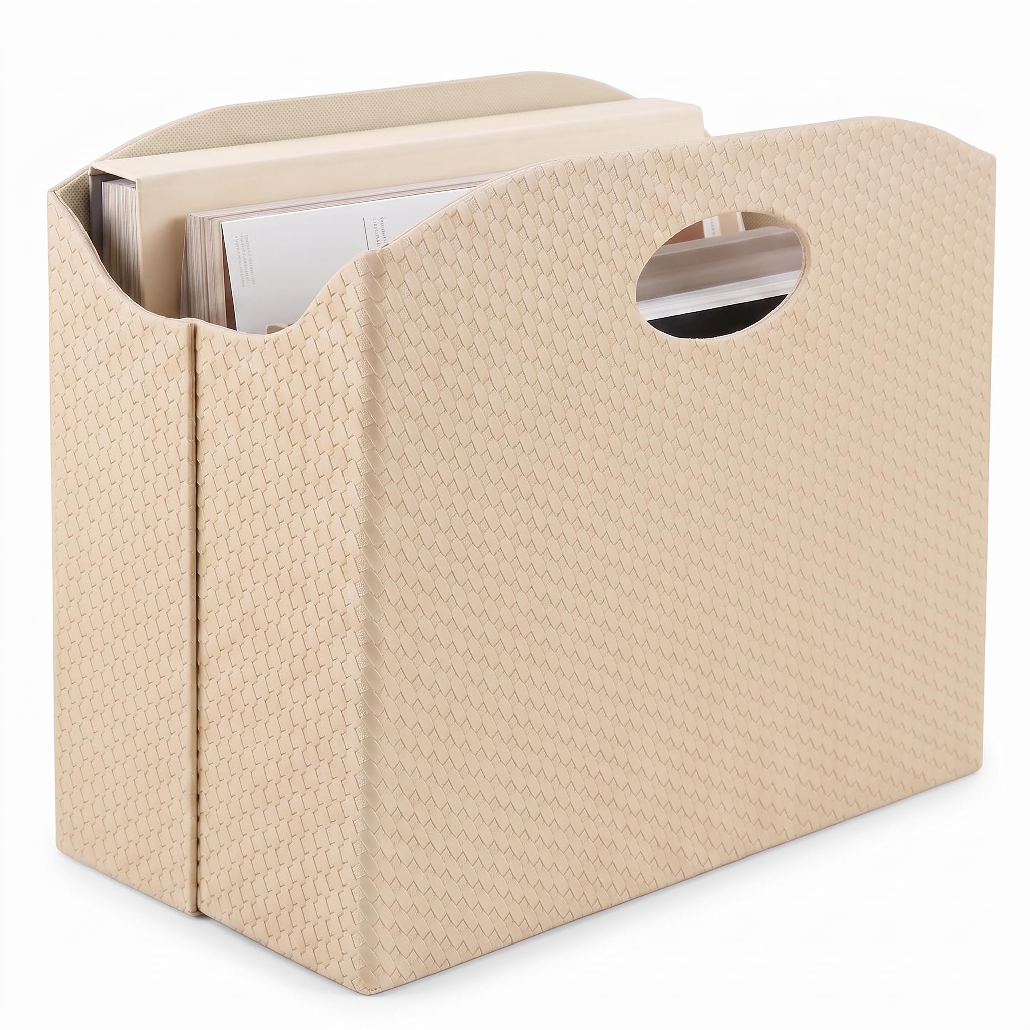 BLU MONACO Woven Leather Magazine Basket with Handles