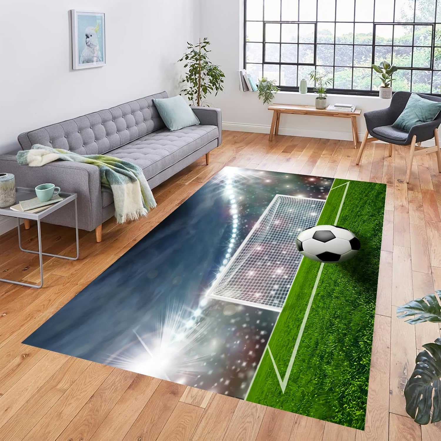 Tapis salon football 3D imprimé doux en flanelle lavable 100x150cm