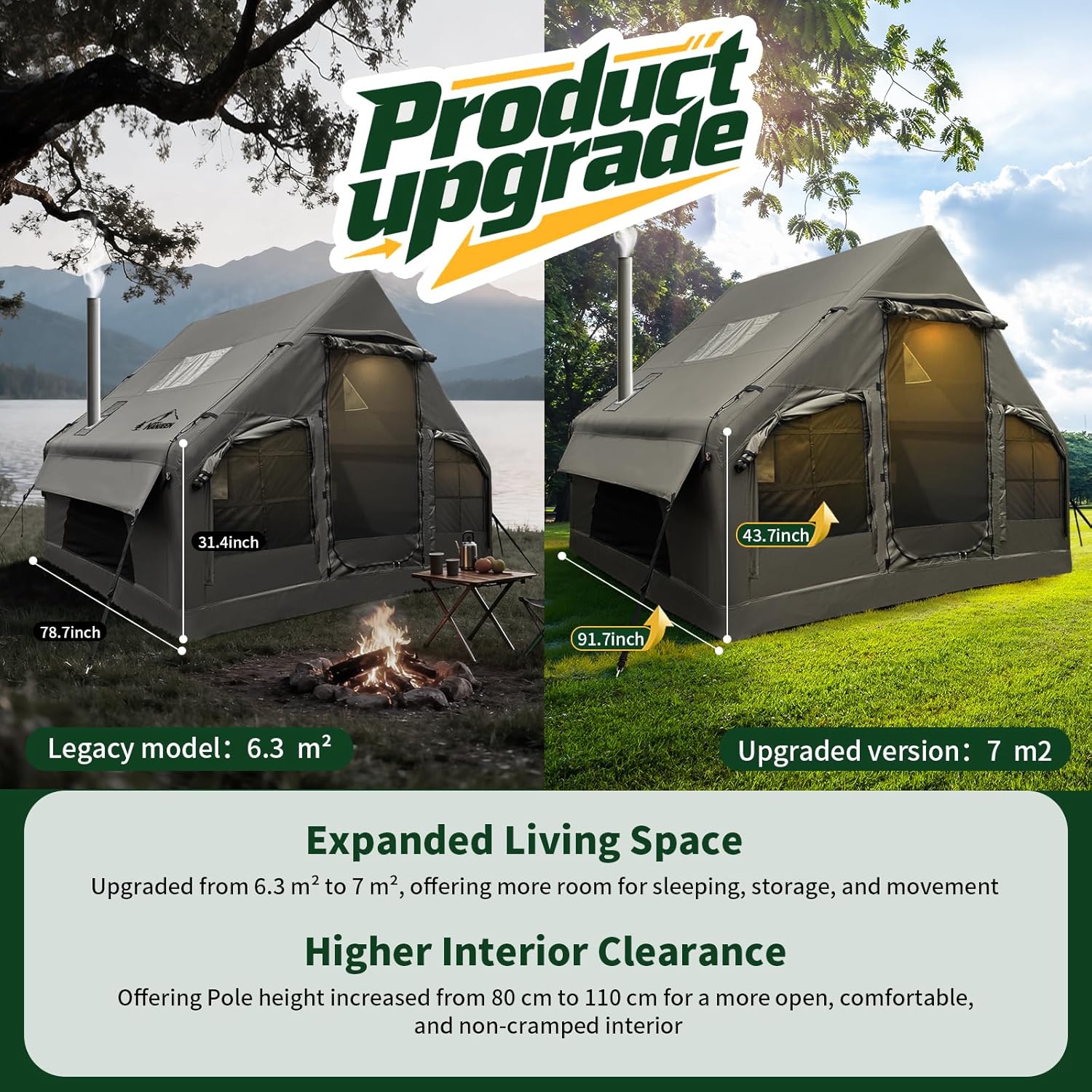 NANJEEN® | Large Luxury Inflatable Camping Tent,Wind & Rain Resistant,12㎡ Interior,2-10 Person Shelter,8 Minutes Fast Setup with Hand Pump,All-Season Ready,Dual Doors,Mosquito-Proof Mesh Windows