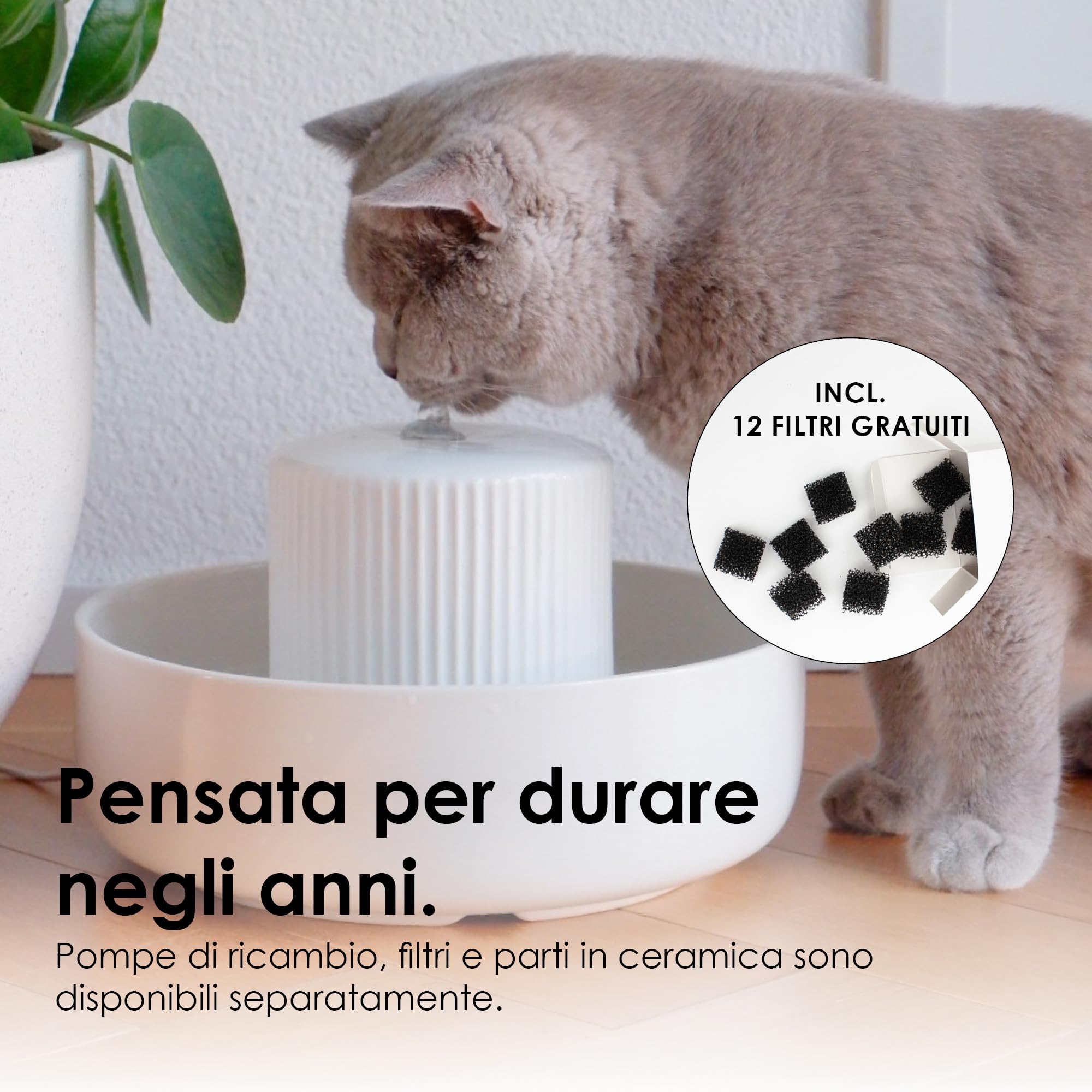 LucyBalu® Trevi Fontana per gatti in ceramica da 2.8 litri I Antracite