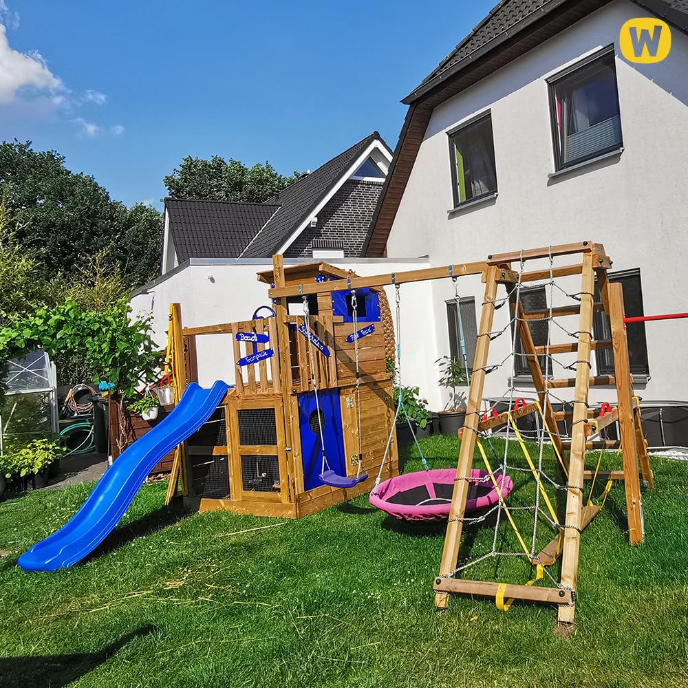 Gioco da giardino WICKEY Smart Surf con altalena e scivolo, struttura da esterno per bambini con sabbiera, scaletta e accessori da gioco (antracite)
