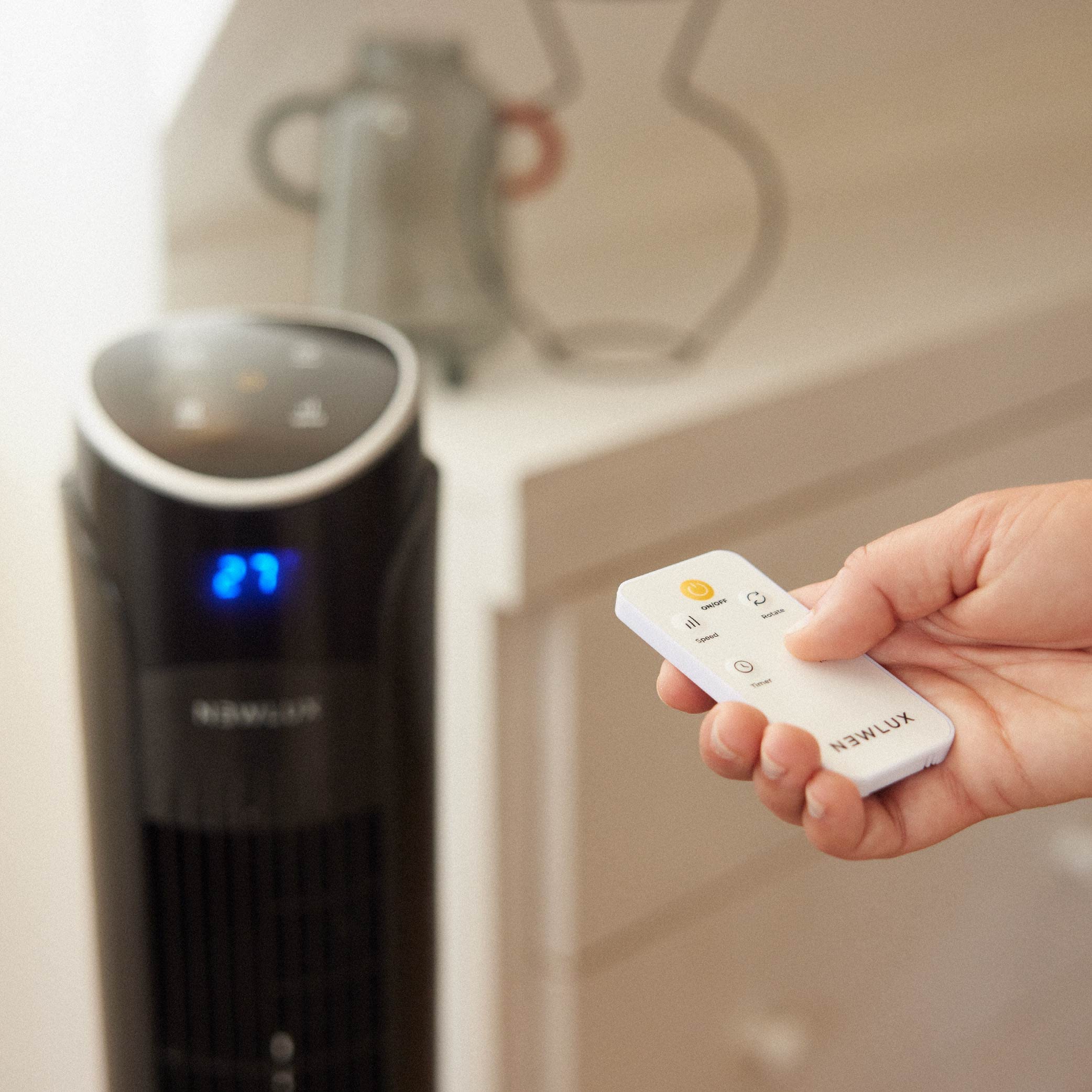 Newlux - Turmventilator ohne Flügel W130 (45 W) mit Höhe 103,5 cm, 3 Stufen, 3 Modi, 70° Oszillation, 12h Timer und kompaktes Design, Standventilator mit Fernbedienung (schwarz)