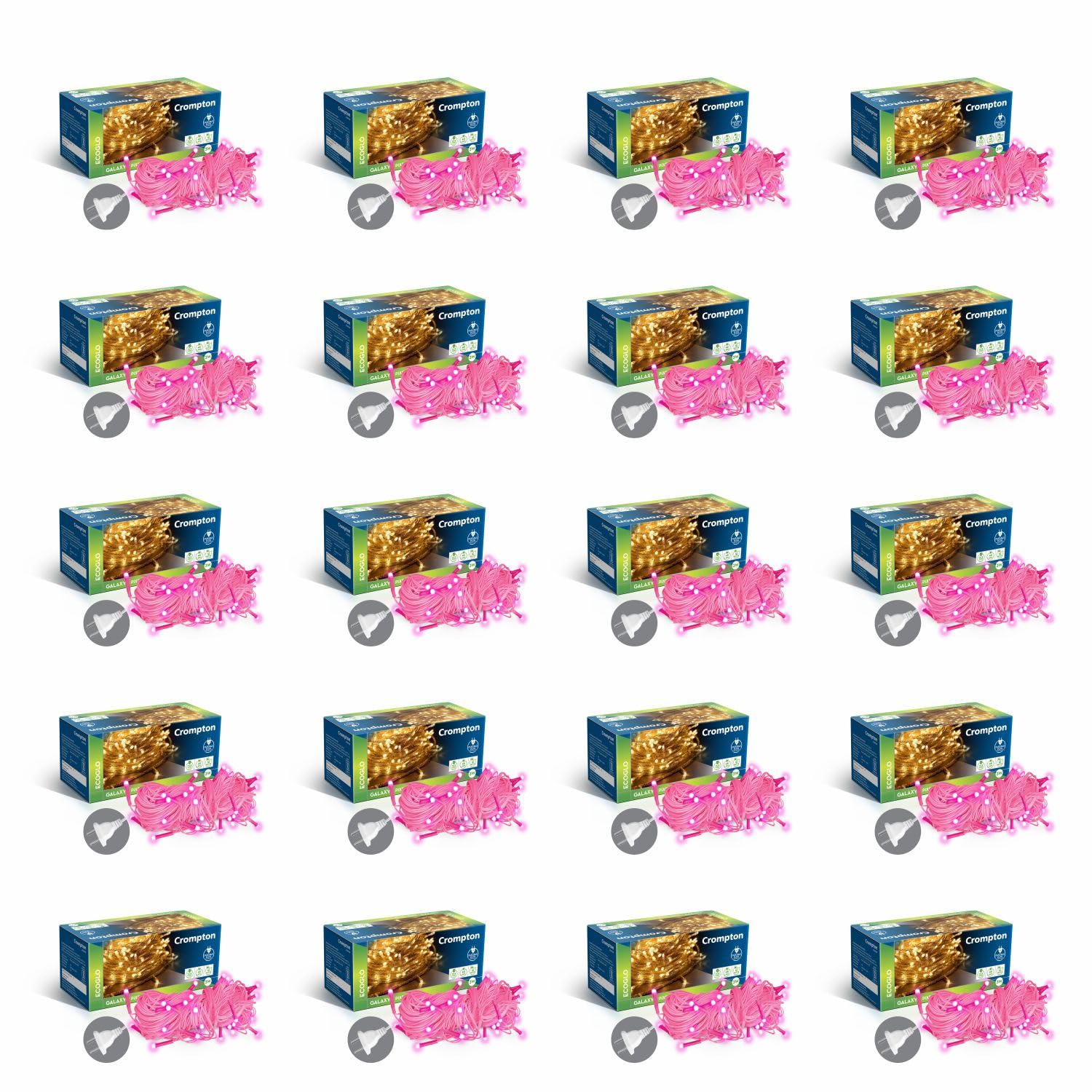Crompton Galaxy Pixel Light | Festive Ladi Lights | 10 Meter | 48 LEDs | Pink | Pack of 20 | Direct 2-pin Plug | BIS Safe Wire | for Home Decoration, Diwali, Festival, Birthday, Marriage