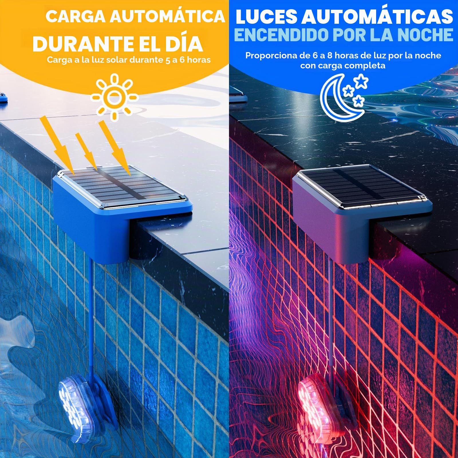 Quntis Luz Solar Piscina, RGBW Magnético Luces Solares Piscina Sumergible IP68 Impermeables,Control Remoto Sin Cable, Luces Led Para Piscinas, Acuarios, Estanques, 2 Paquete