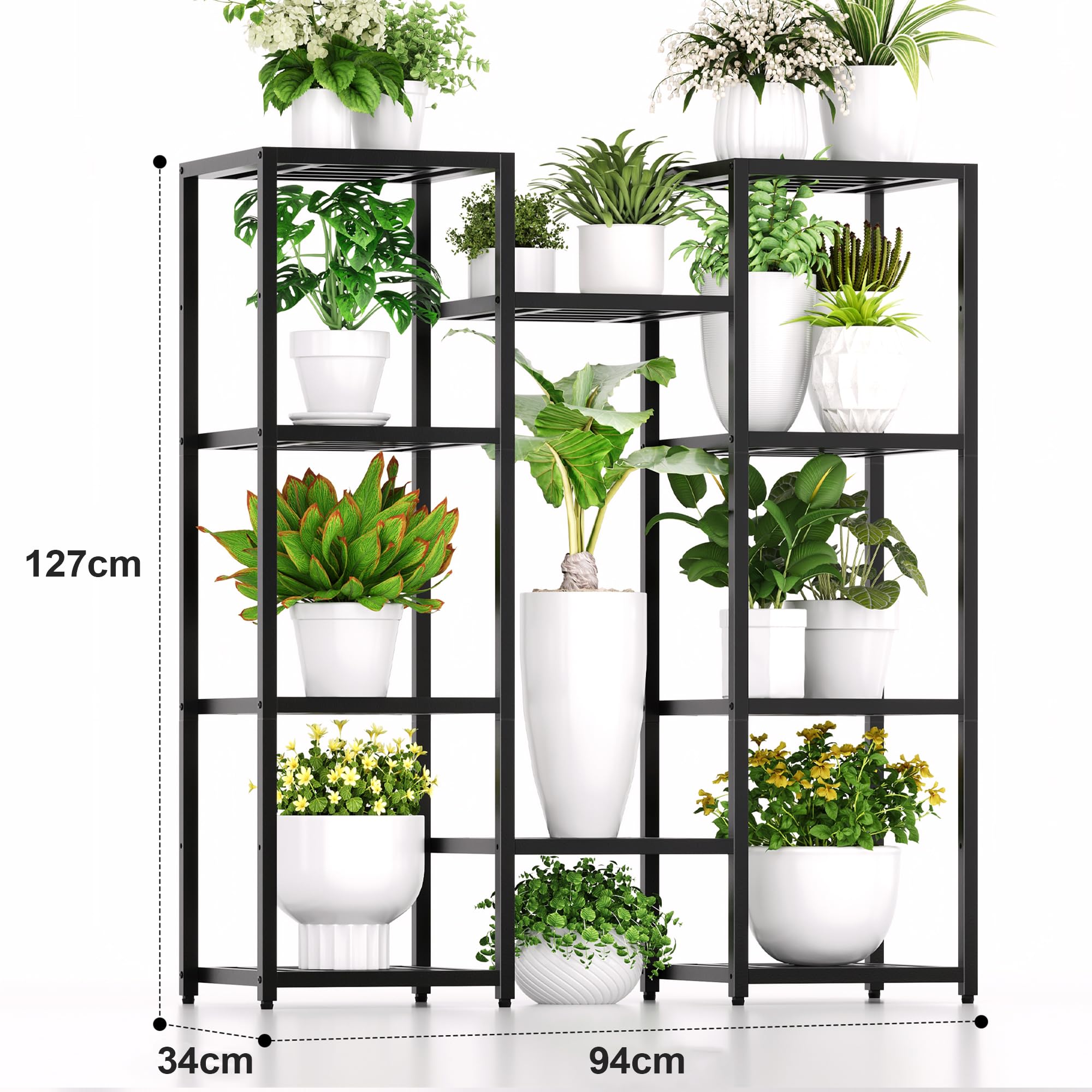 Pflanzenständer Indoor Outdoor,10 Etagen Metall Blumenständer,127 cm hoch rostfest Blumenhocker,schwarz Pflanzenregal für Wohnzimmer Terrasse Zuhause,Garten,Balkon, Büro,Wohnzimmer