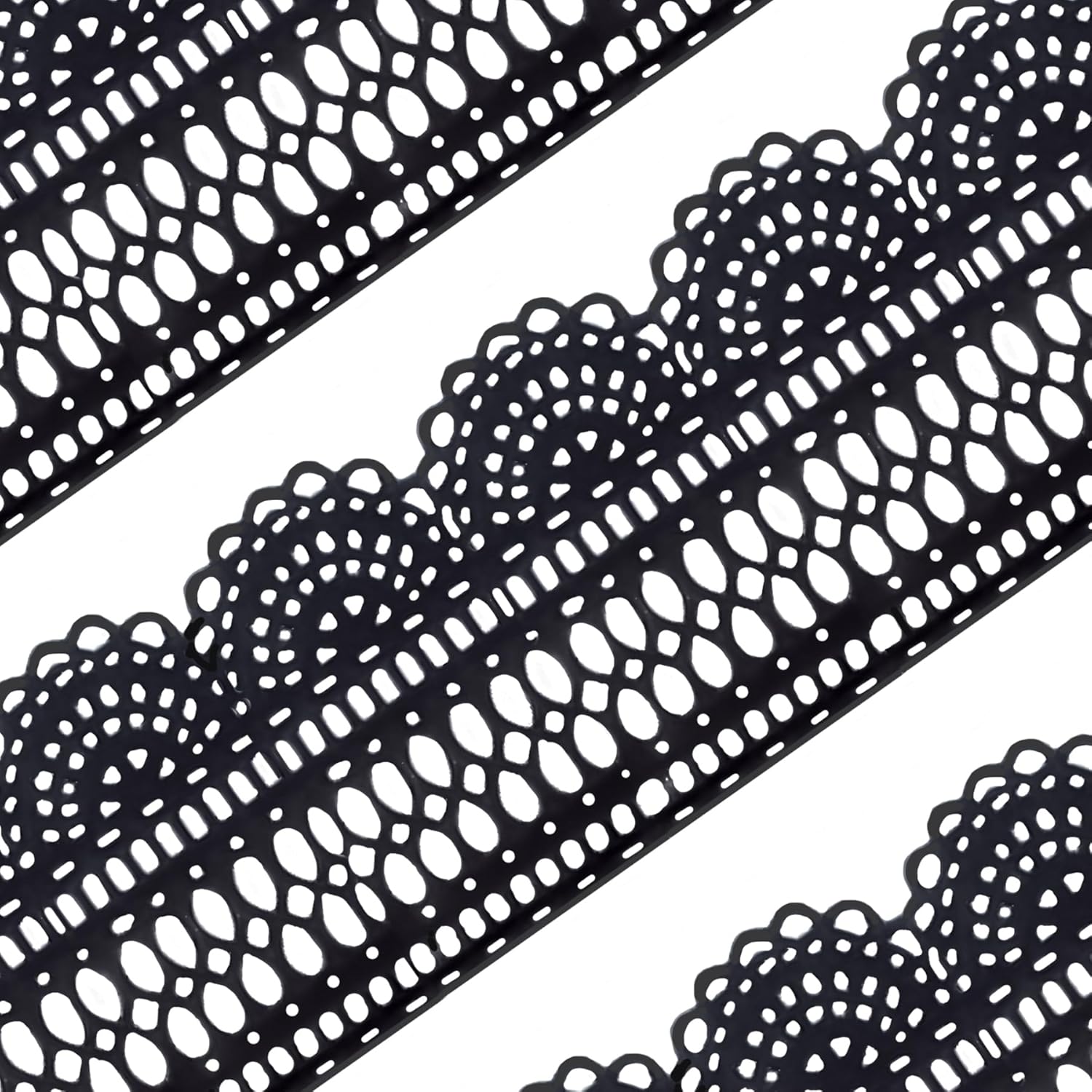 Large Pre-Made Ready to Use Edible Cake Lace Scallop Border Black 14-inch 10-Piece Set