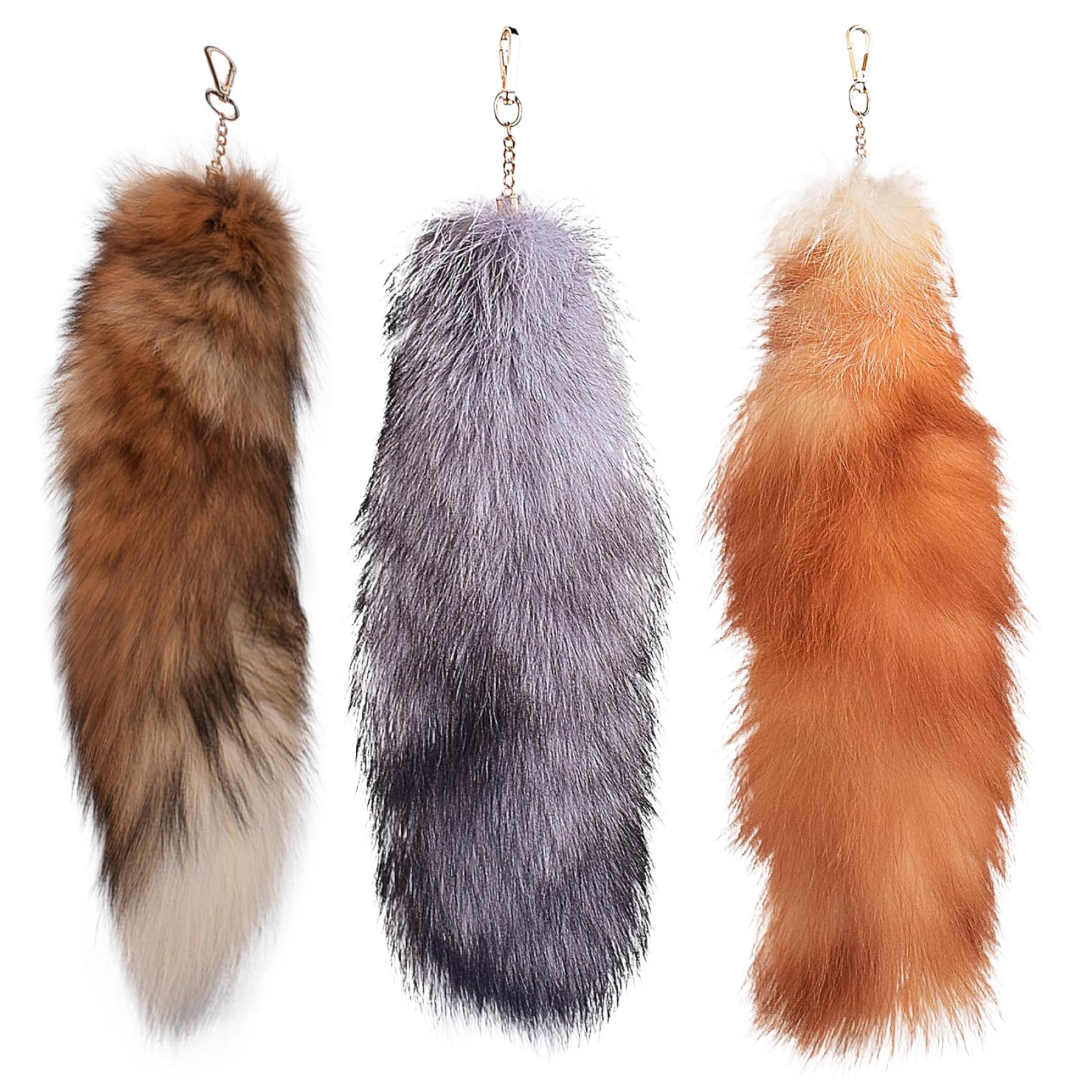 Grtheenumb Therian Tail|Therian Tail, 3PCS 15.8 Inch Long Fox with Clasp, Soft Fluffy Fox Keychain, Hanging Tails for Handbag Backpack