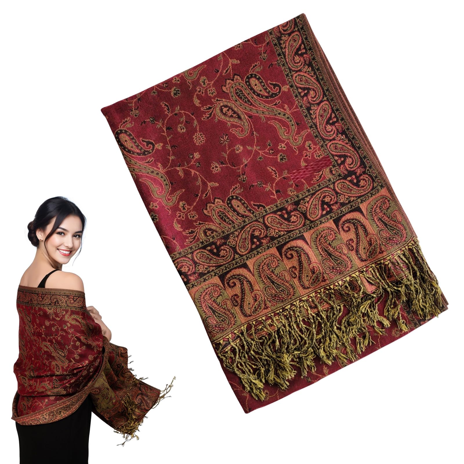 – Reversible Paisley Scarf for Women - Exotic Wrap Shawl for Evening Dresses, Festival Outfits, Casual Wear, All-Season Fashion Accessory