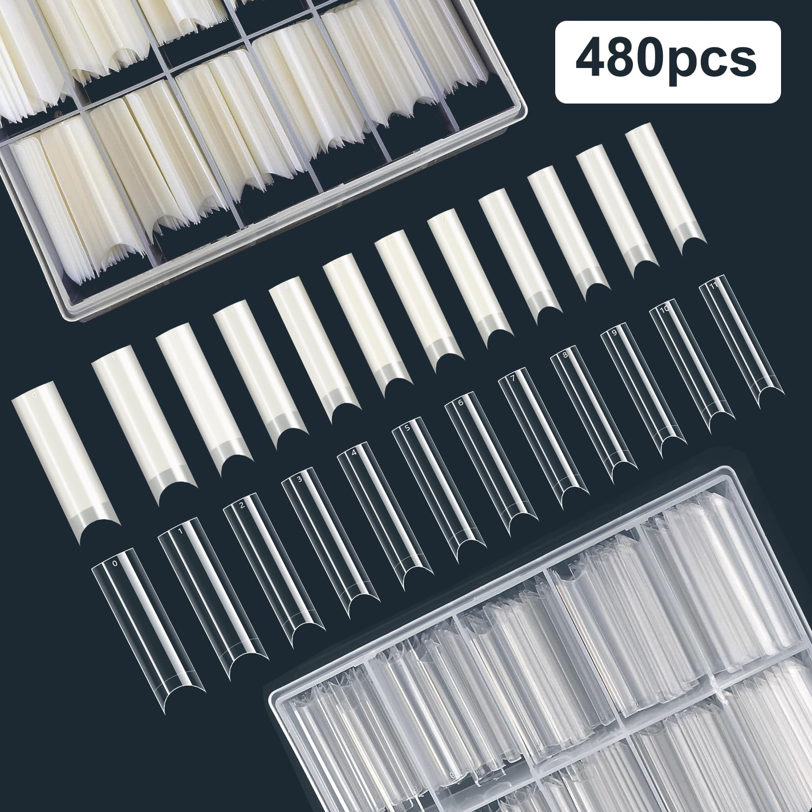 480 Pezzi Unghie Finte Trasparenti: Extra Lunghe Tip Unghie - XL Curva a C Nail Tips - Semicoperte Acrilico Unghie Finte (Trasparente, Naturale)