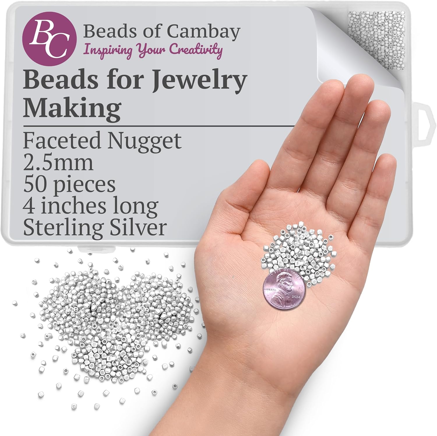 Beads of Cambay | 2.5mm Sterling Silver Faceted Nugget Beads | Jewelry Making Supplies | for Bracelet Necklace Earrings Anklet | DIY Charms | 4 inch 50 Pieces
