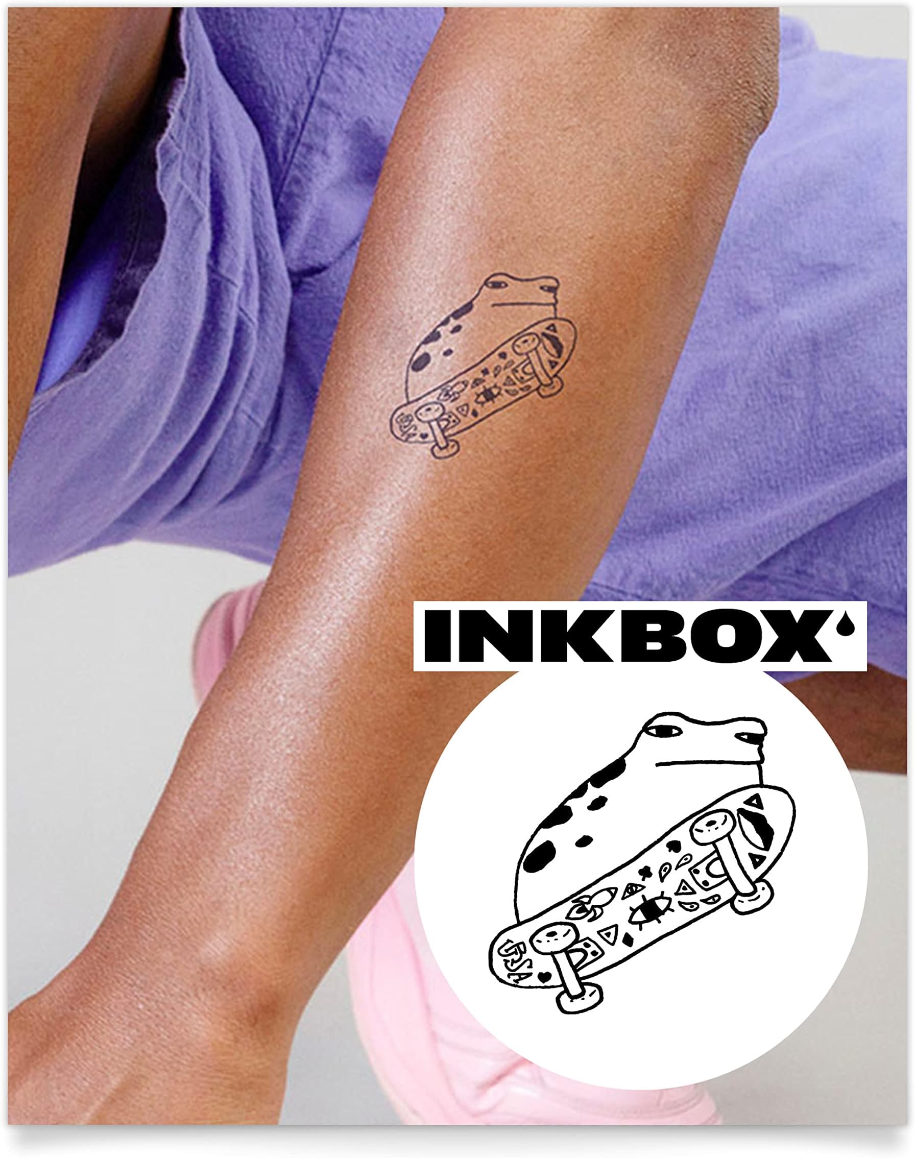 Inkbox Temporary Tattoos, Semi-Permanent Tattoo, One Premium Easy Long Lasting, Water-Resistant Temp Tattoo with For Now Ink - Lasts 1-2 Weeks, Sk8er Boi, 3 x 3 in