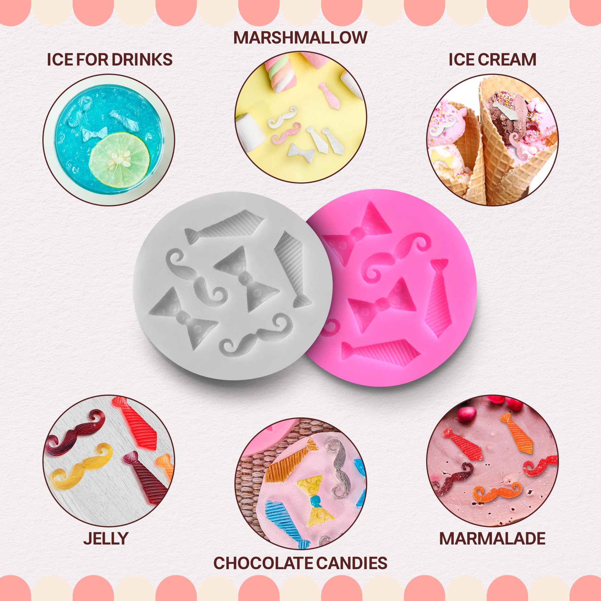 2 moldes para pajarita de chocolate, cortadores de galletas, decoración para tartas del día del padre, moldes de cumpleaños, moldes para hornear, moldes de silicona para barba, molde de silicona para