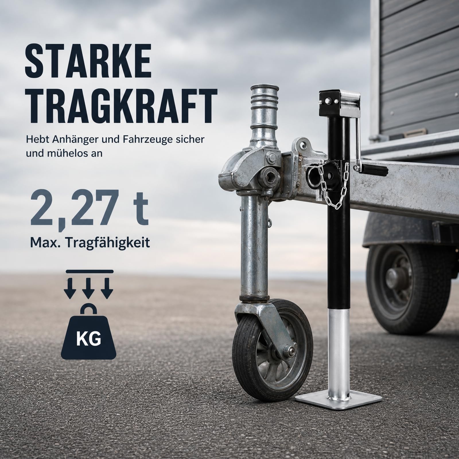 Anhängerheber, 2,27T 5000LBS Stützfuß Anhänger, 38cm Hubhöhe Anhänger-Heckstütze für Wohnwagen mit Kurbel, Q235 Stahl, 57-94 cm Verstellbar für PKW LKW Camper