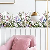 Vista 1 de Calcomanía de pared de flores coloridas y mariposas, arte floral de sacinora con plantas verdes, vinilo extraíble para despegar y pegar para sala