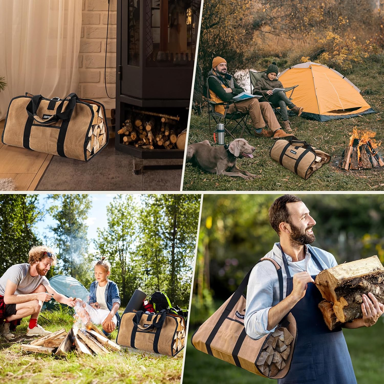 Goture 16oz Waxed Canvas 38.5×18 inch Firewood Carrier Heavy Duty Log Carrier Large Firewood Bag with Open-Side Firewood Storage Tote for Camping Indoor Black - Image 8