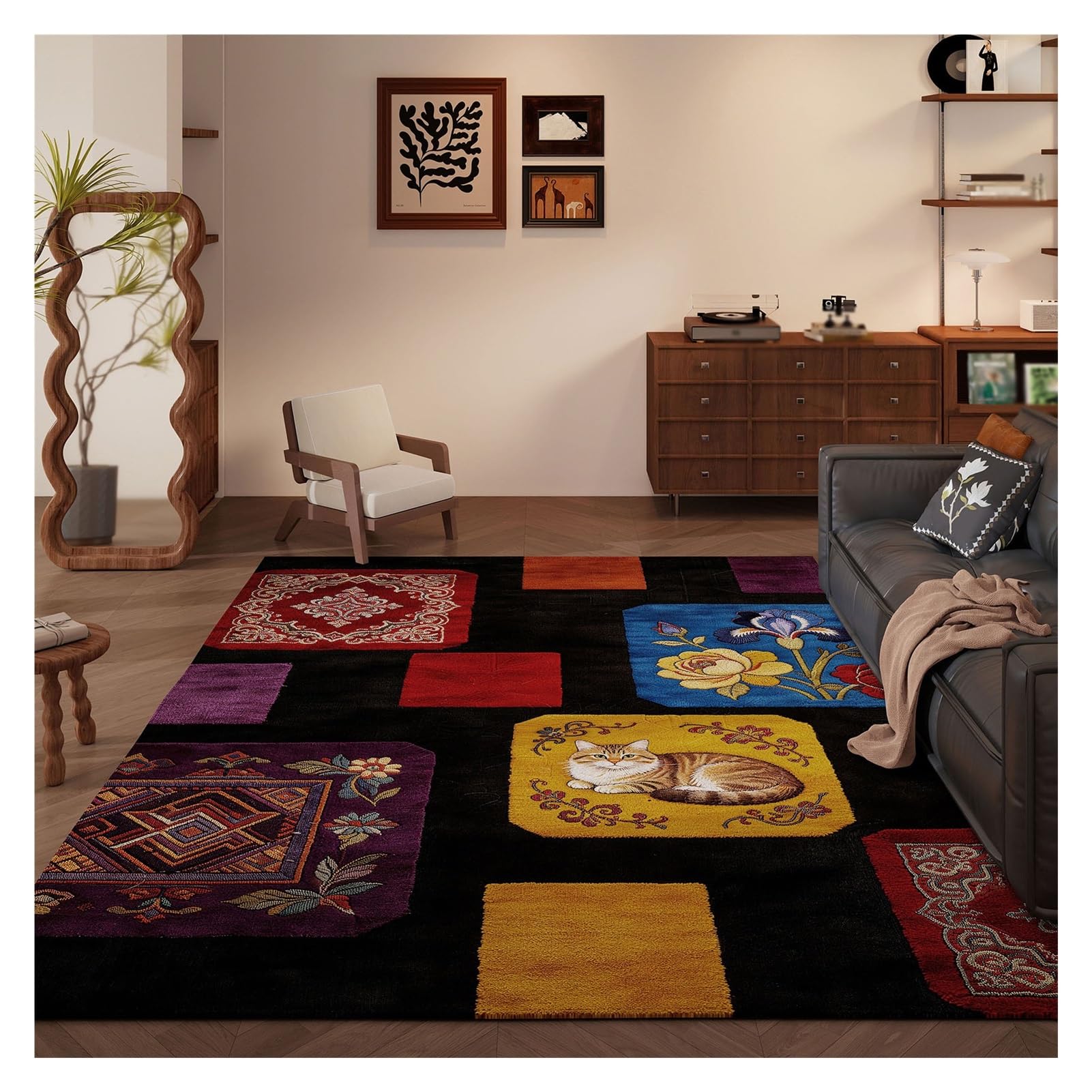 Moqueta para el Suelo Acogedor Alfombra Exterior Terraza Indoor Square Rugs Sala de Reuniones(D,160x230cm/5.25x7.55ft)
