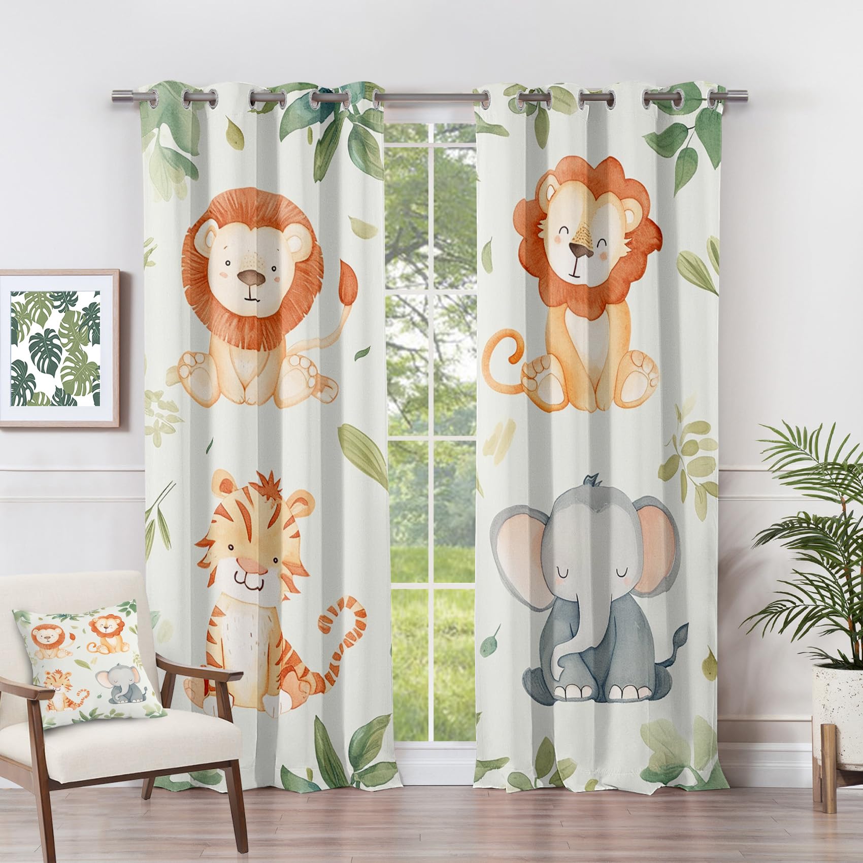 Generisch Vorhänge Safari - Süße Cartoon Zootier Fenster Gardinen mit Ösen, Vorhang Blickdicht Verdunklungsvorhänge Thermovorhang für Wohnzimmer Schlafzimmer Deko 2er Set, H 200 x B 140 cm C#-7