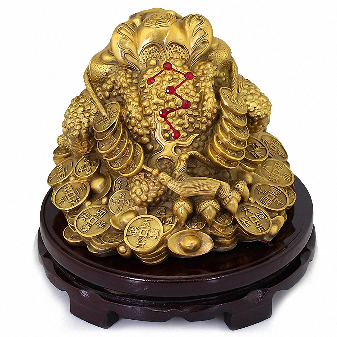 Crapaud porte-bonheur, une pièce de monnaie dans sa bouche, grenouille d' argent, pour décoration de la maison, Feng Shui (imitation cuivre, petite taille 6 x 6 x 5 cm