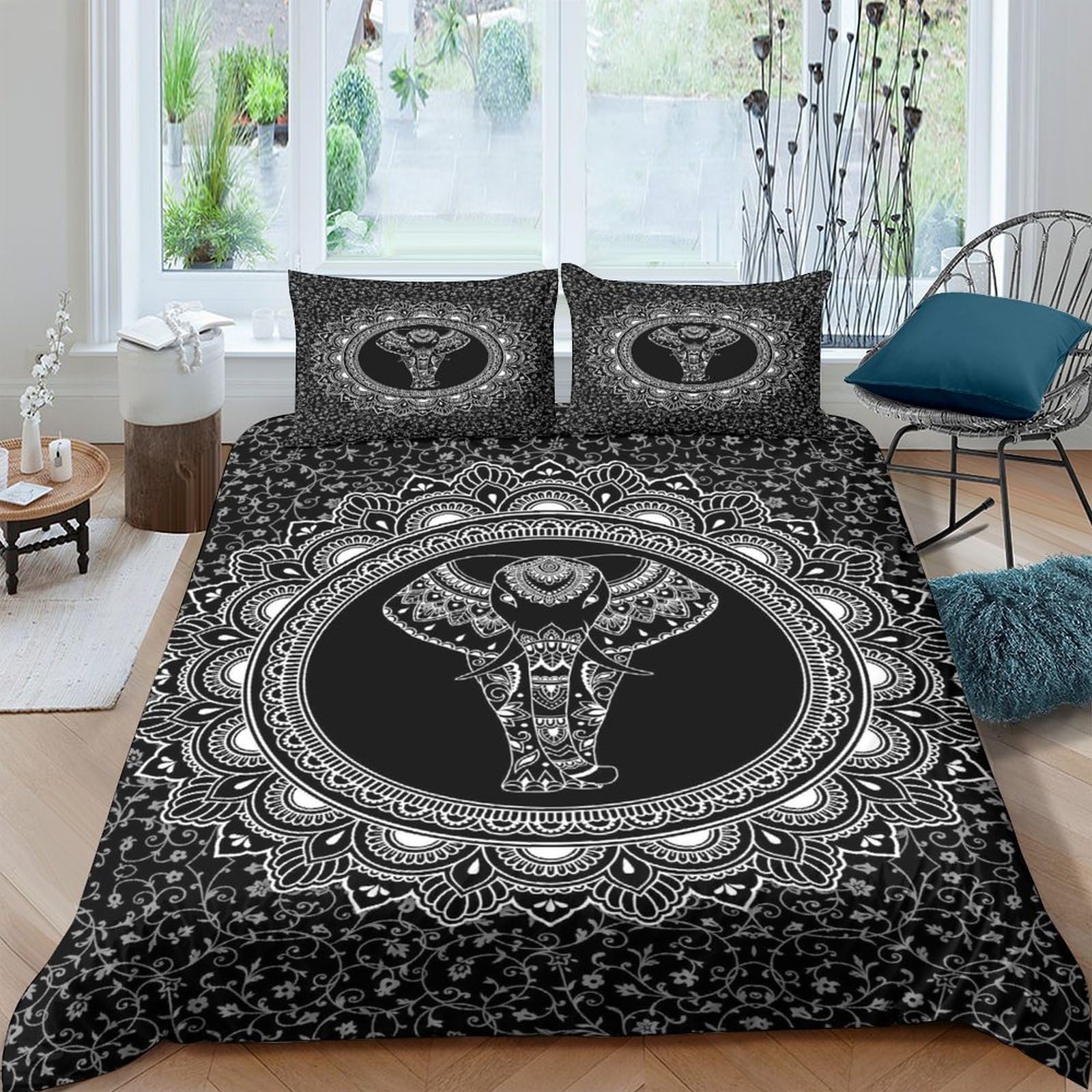Ctjqhvkz Style-1 3D Printed Mandala Bull Fitted Sheet Microfiber Black Boho Ethnic Mattress Cover For Bedroom Living Guest Room Decor Single（135X200cm）
