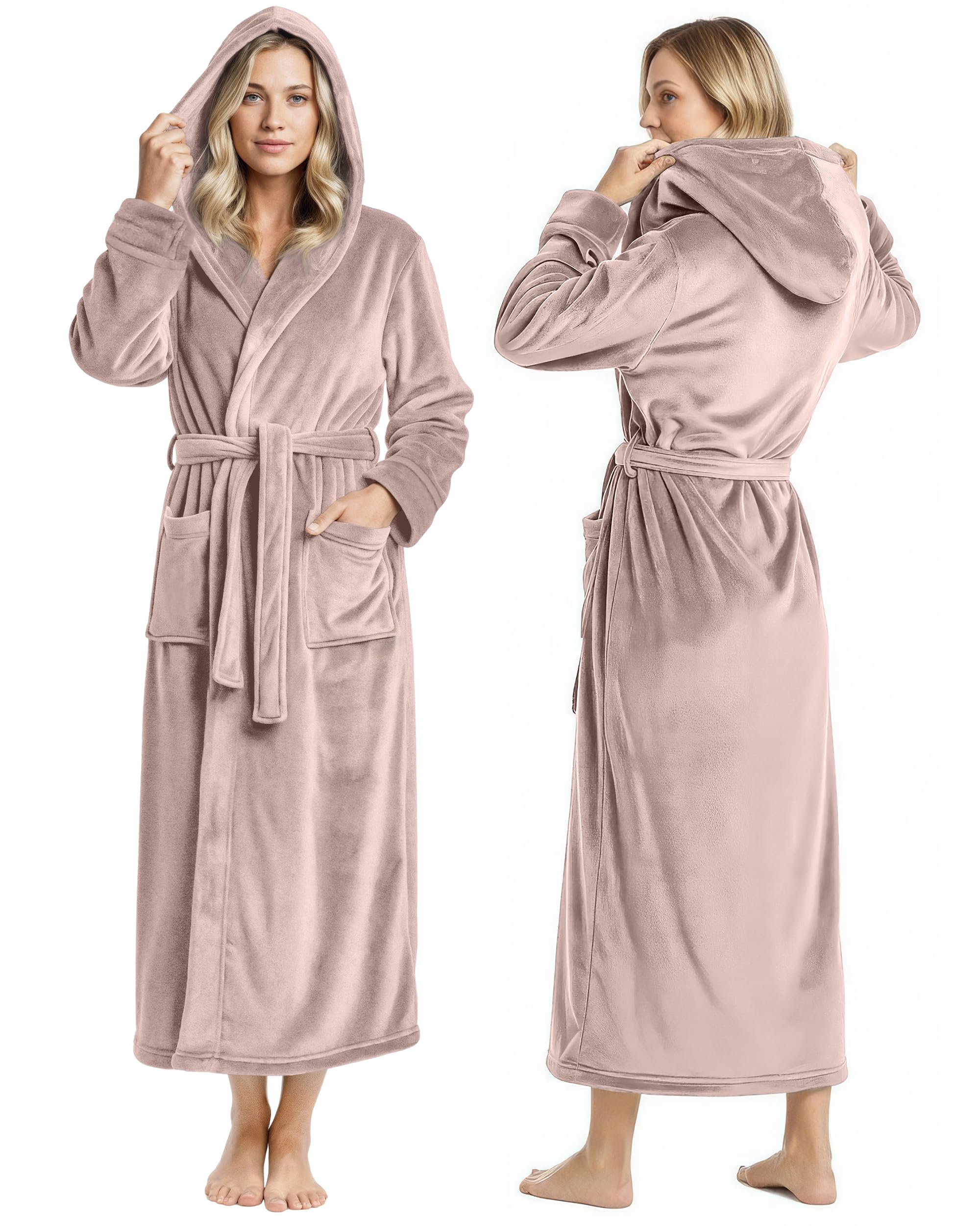 NY Threads Premium Womens Robe with Hood, Plush Fleece Long Bath Robe for Women, Fluffy Soft Women's Bathrobe
